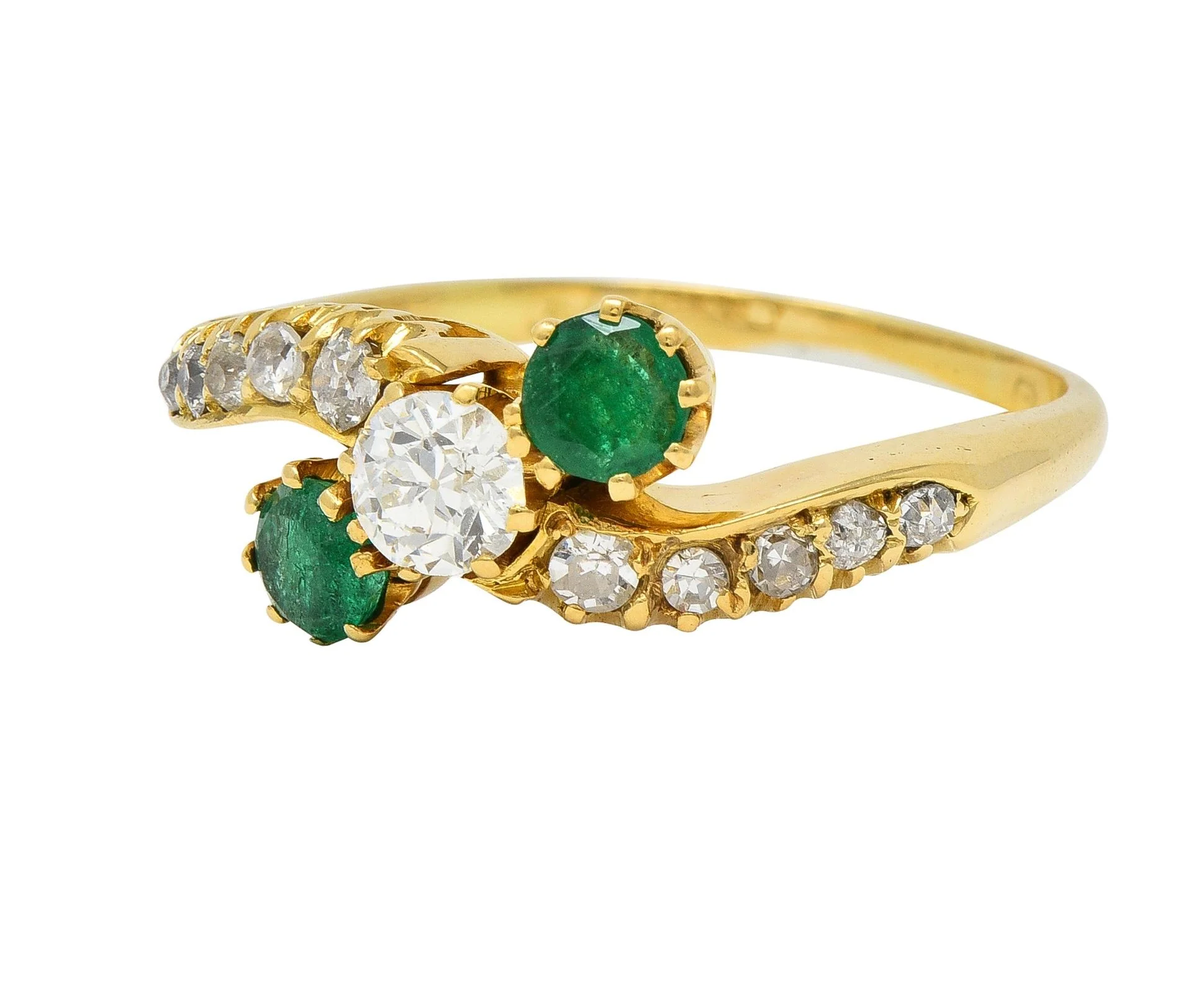 1.08 CTW Emerald Diamond 18 Karat Yellow Gold Vintage Bypass Ring - Image 6