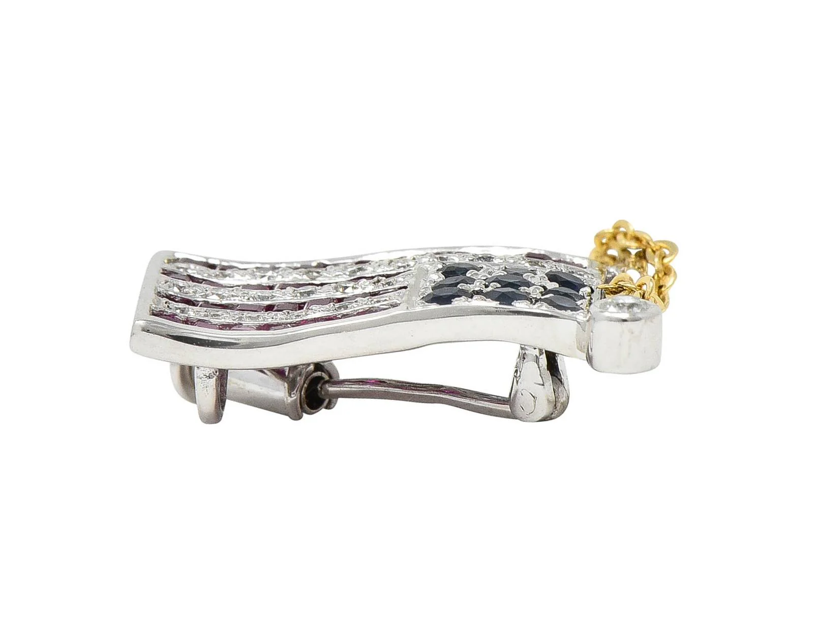 1.25 CTW Sapphire Ruby Diamond 14 Karat Two-Tone Gold American Flag Pendant Brooch - Image 8
