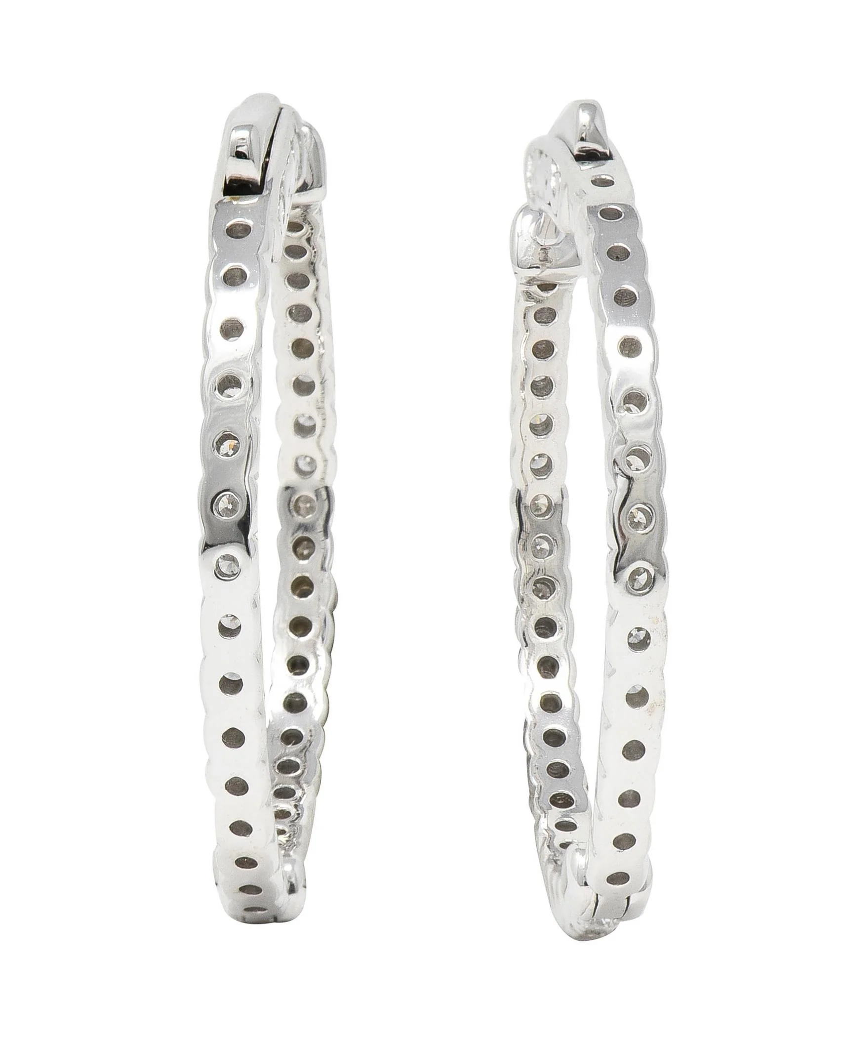 1.48 CTW Diamond 14 Karat White Gold Inside Outside 30 MM Hoop Earrings - Image 5