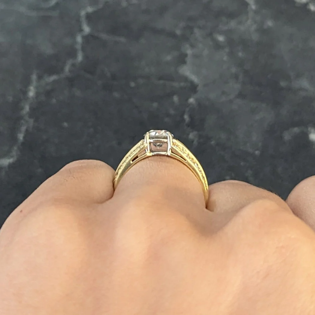 1.50 CTW Old European Cut Diamond 18 Karat Two-Tone Gold Unisex Channel Engagement Ring - Image 11