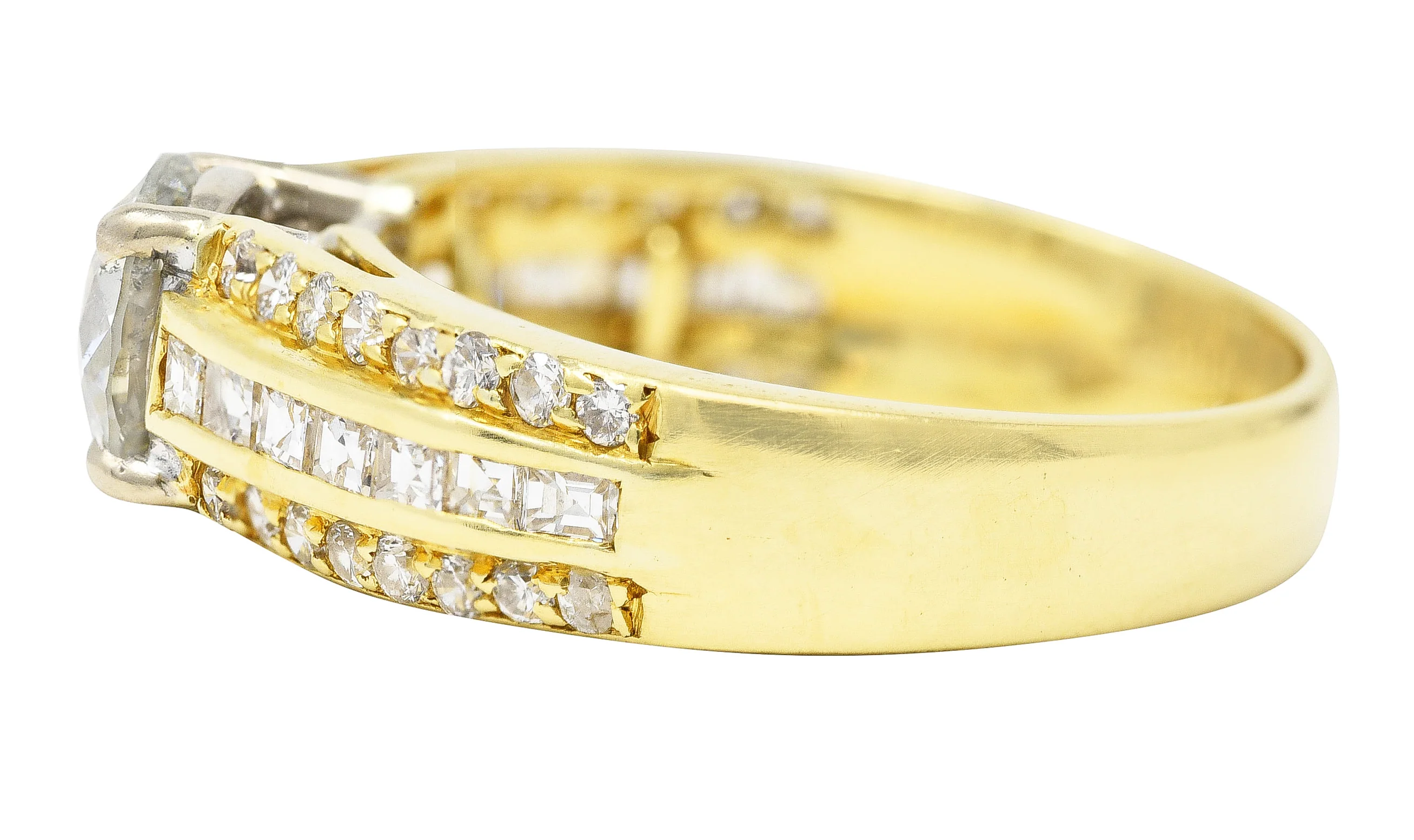 1.50 CTW Old European Cut Diamond 18 Karat Two-Tone Gold Unisex Channel Engagement Ring - Image 5