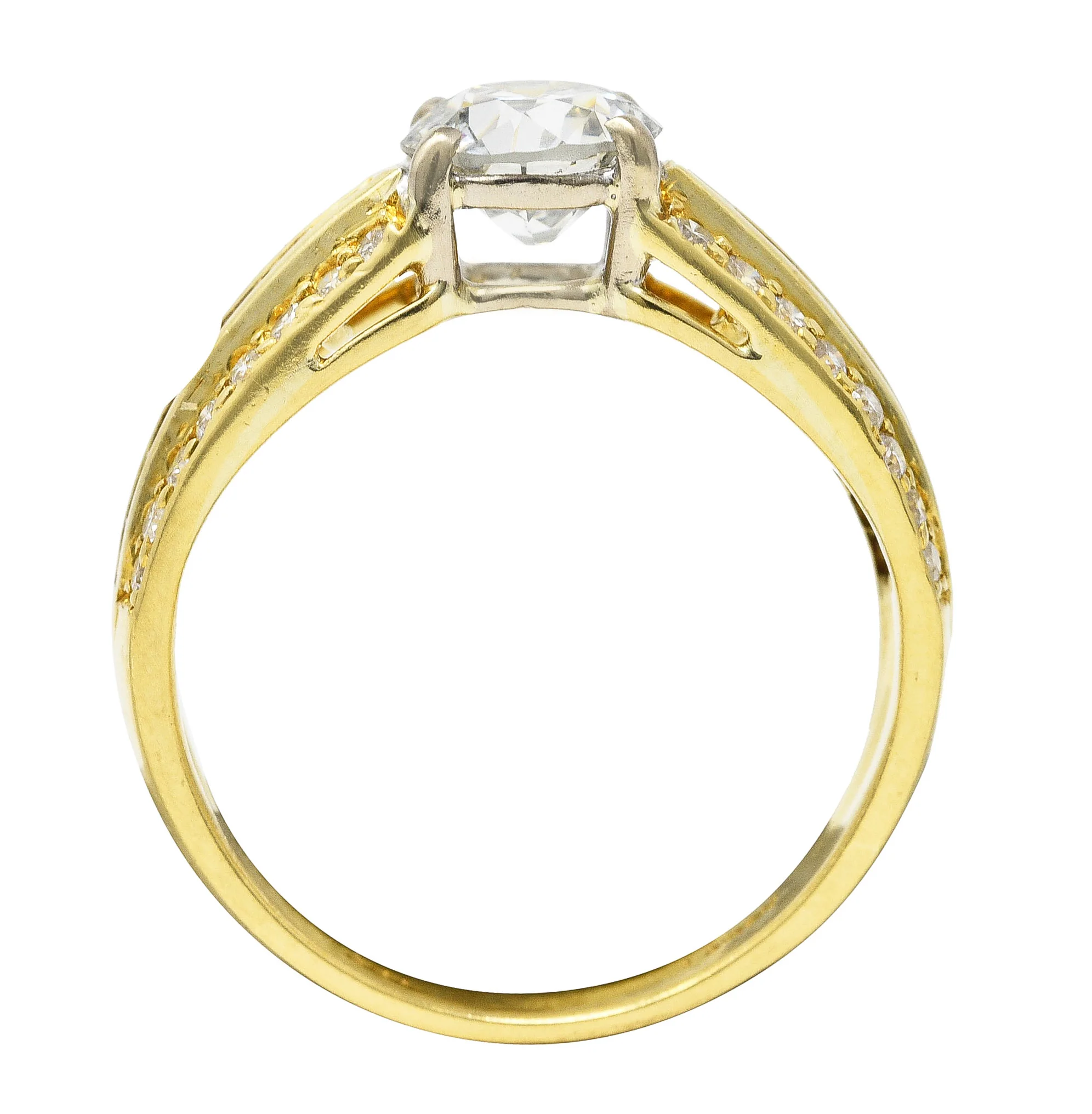 1.50 CTW Old European Cut Diamond 18 Karat Two-Tone Gold Unisex Channel Engagement Ring - Image 8