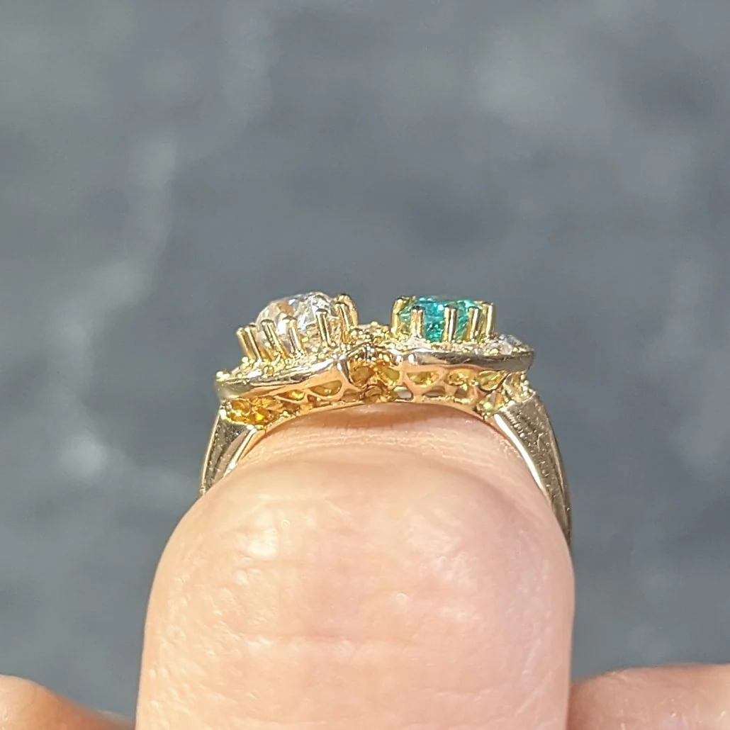 1.63 CTW Emerald Diamond 18 Karat Yellow Gold Toi Et Moi Heart Ring - Image 12