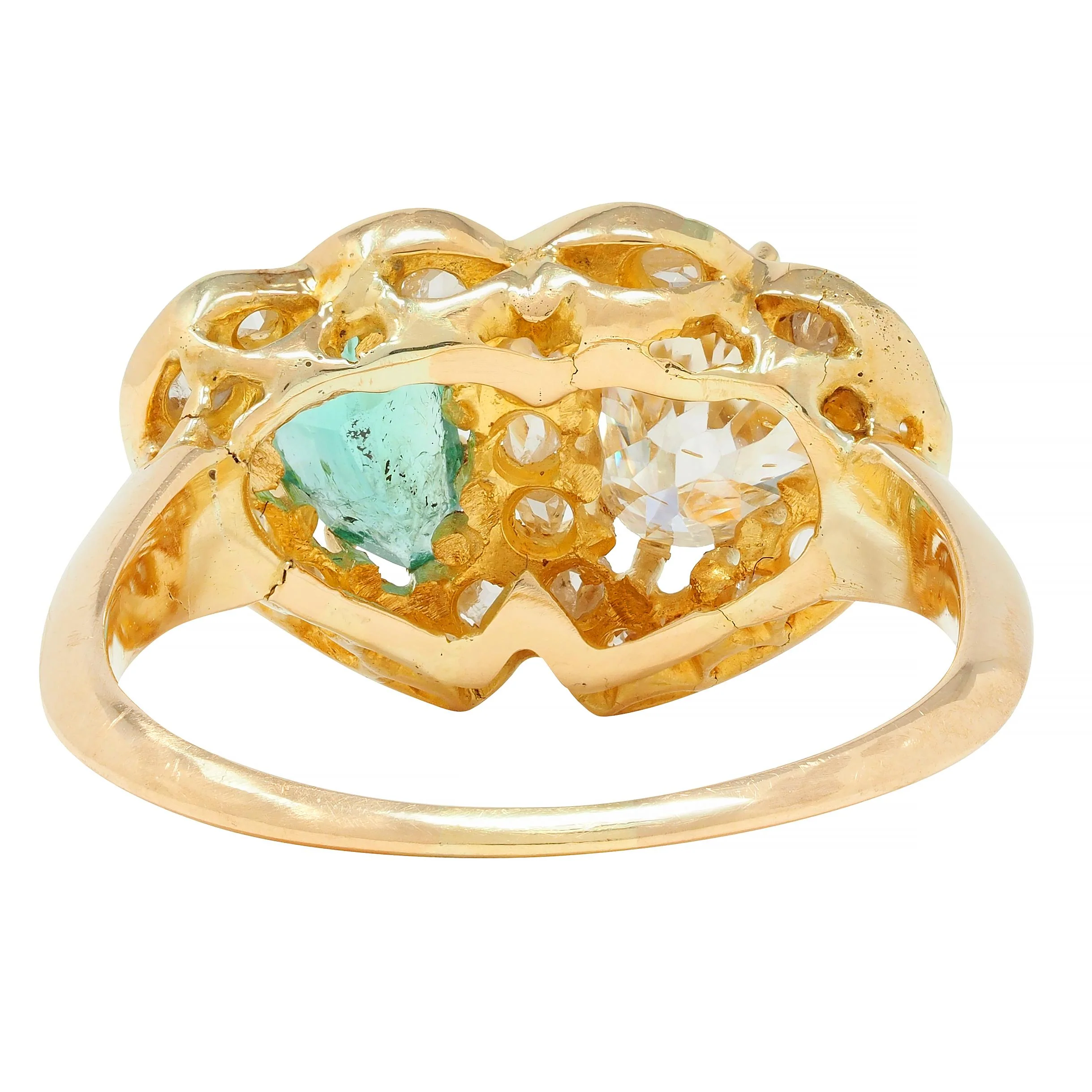 1.63 CTW Emerald Diamond 18 Karat Yellow Gold Toi Et Moi Heart Ring - Image 5