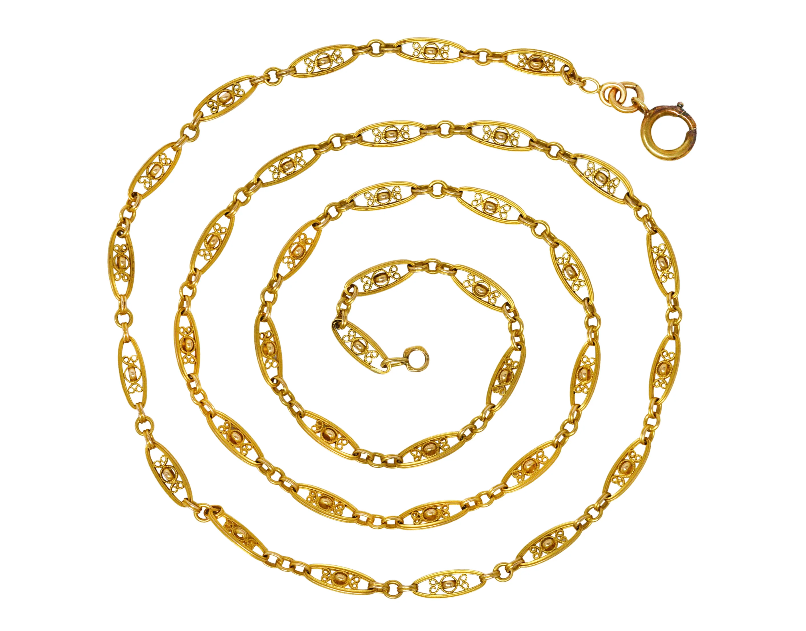 1800's Victorian French 18 Karat Yellow Gold 29 Inch Long Filigree Antique Chain Necklace - Image 2