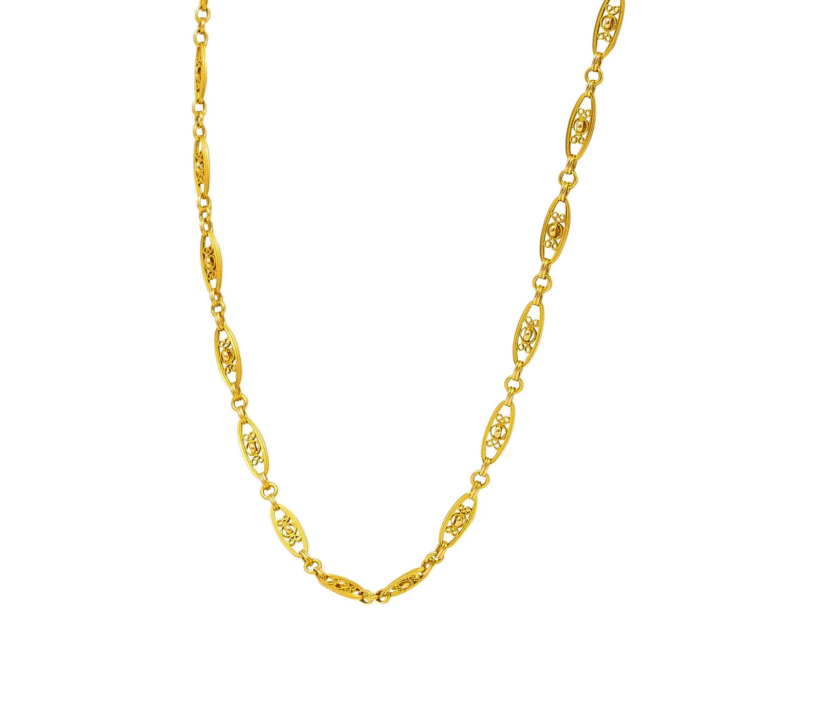 1800's Victorian French 18 Karat Yellow Gold 29 Inch Long Filigree Antique Chain Necklace - Image 3