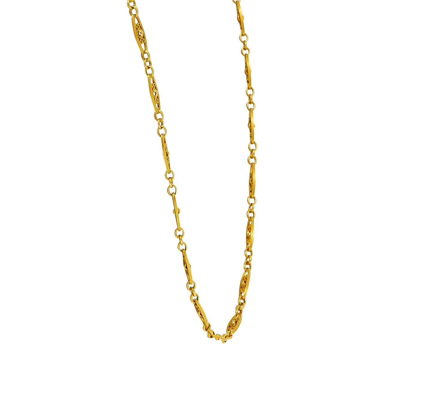 1800's Victorian French 18 Karat Yellow Gold 29 Inch Long Filigree Antique Chain Necklace - Image 4