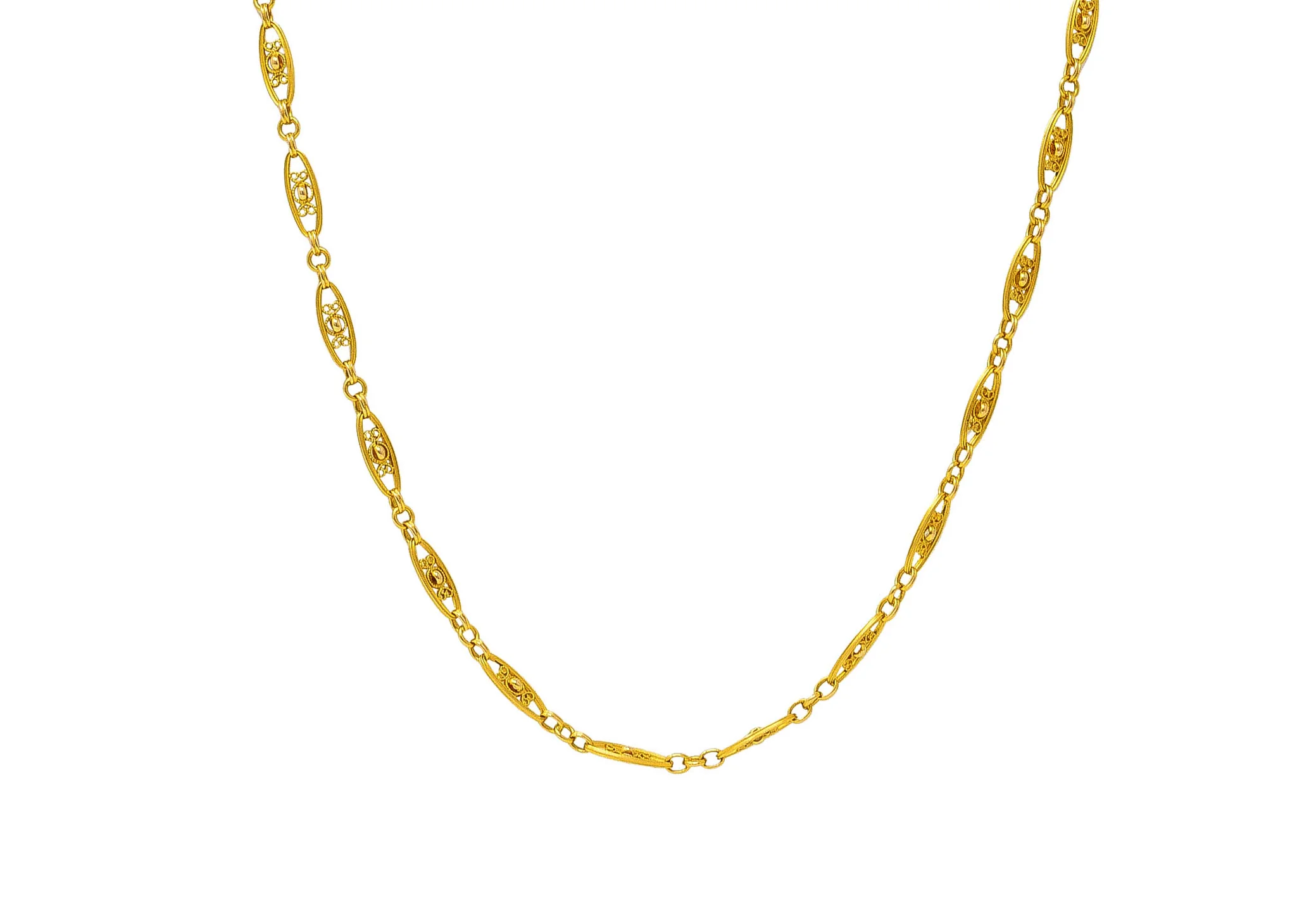 1800's Victorian French 18 Karat Yellow Gold 29 Inch Long Filigree Antique Chain Necklace - Image 8