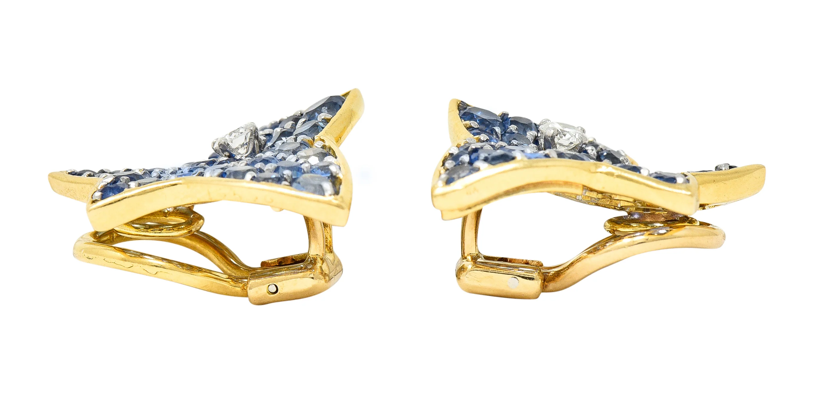Van Cleef & Arpels Sapphire Diamond Platinum 18 Karat Yellow Gold Feuilles De Plantan Leaf Vintage Earrings - Image 9
