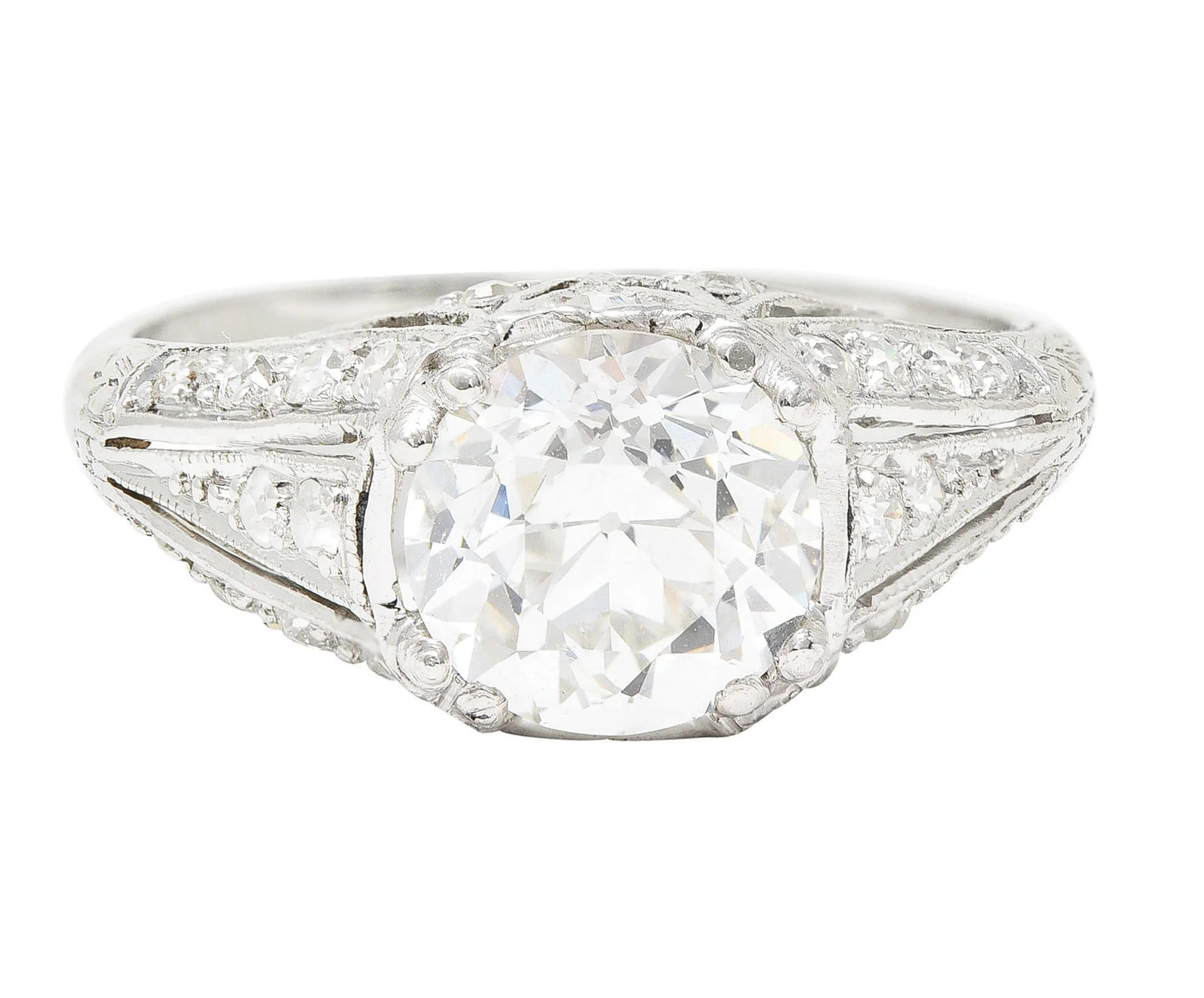 Art Deco Old European 2.28 CTW Diamond Platinum Wheat Engagement Ring GIA