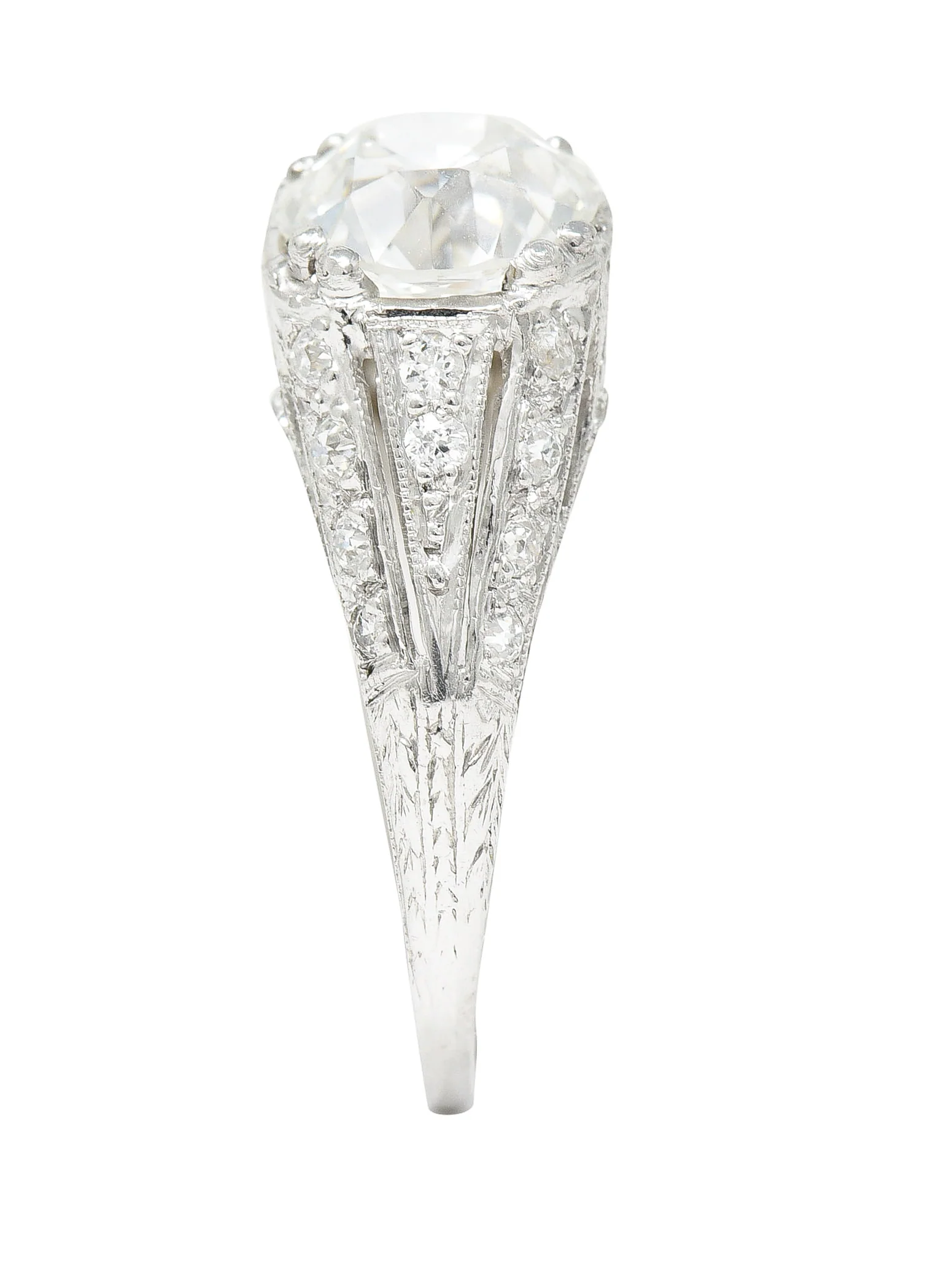 Art Deco Old European 2.28 CTW Diamond Platinum Wheat Engagement Ring GIA - Image 10