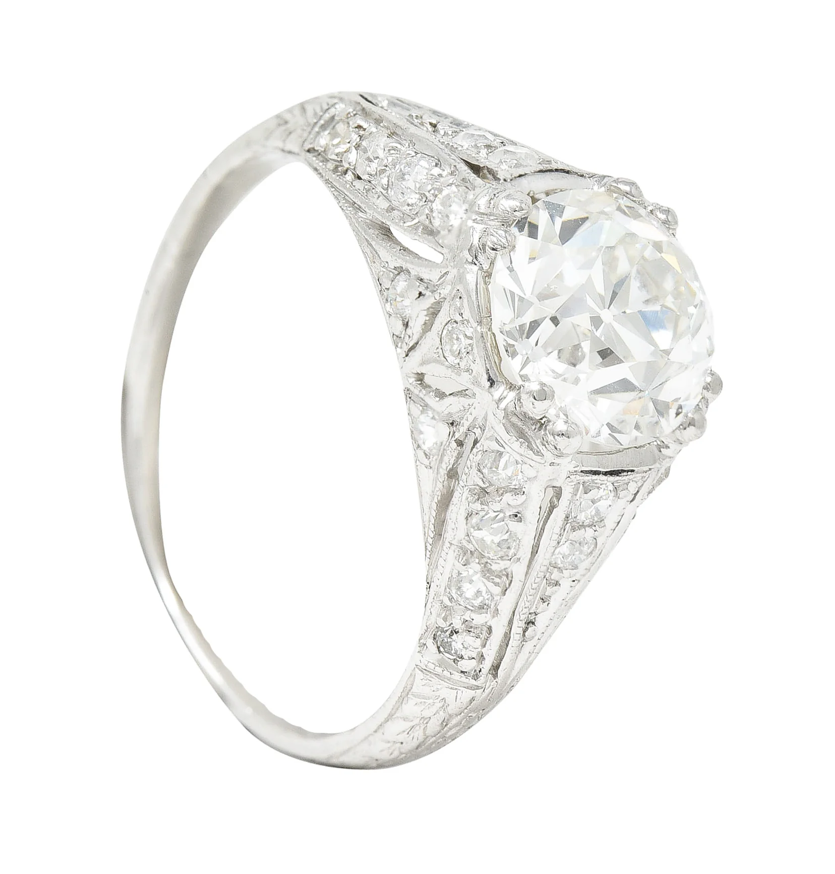 Art Deco Old European 2.28 CTW Diamond Platinum Wheat Engagement Ring GIA - Image 11
