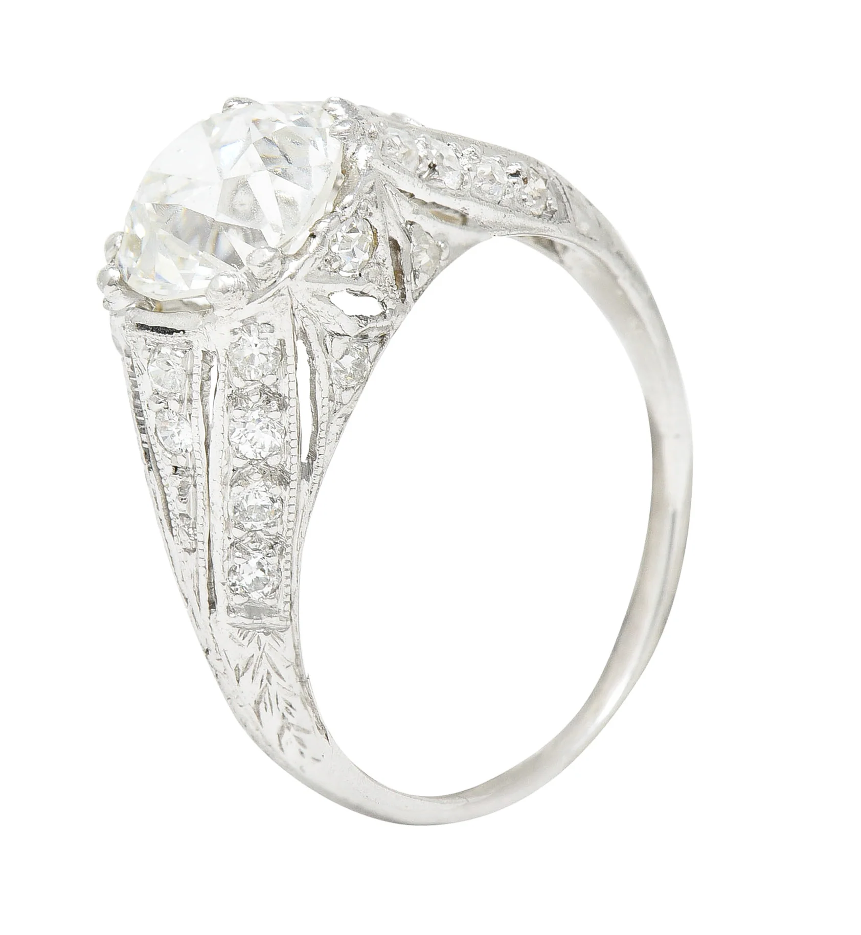 Art Deco Old European 2.28 CTW Diamond Platinum Wheat Engagement Ring GIA - Image 12