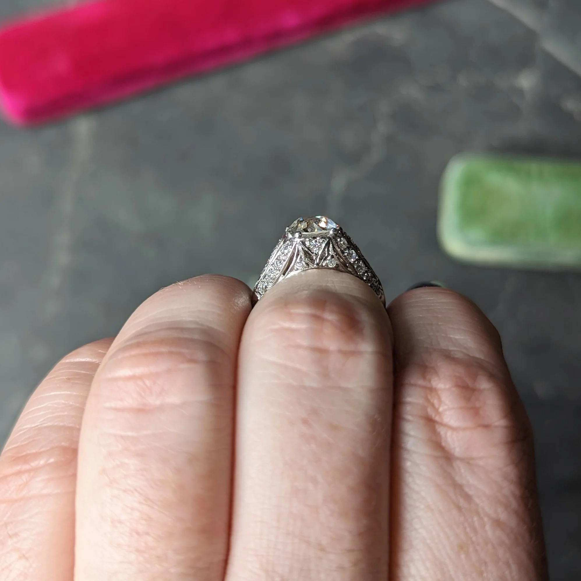 Art Deco Old European 2.28 CTW Diamond Platinum Wheat Engagement Ring GIA - Image 15