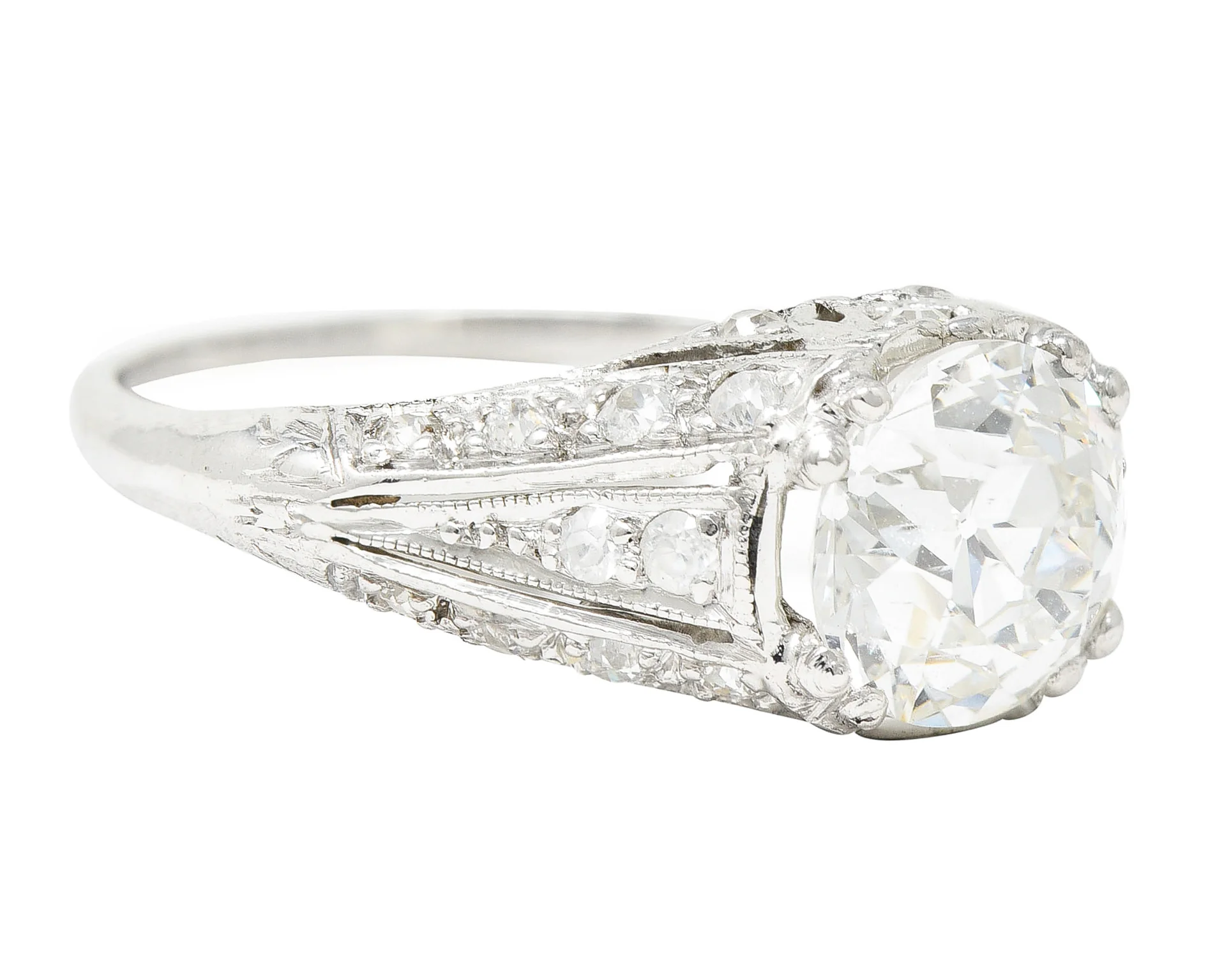 Art Deco Old European 2.28 CTW Diamond Platinum Wheat Engagement Ring GIA - Image 3