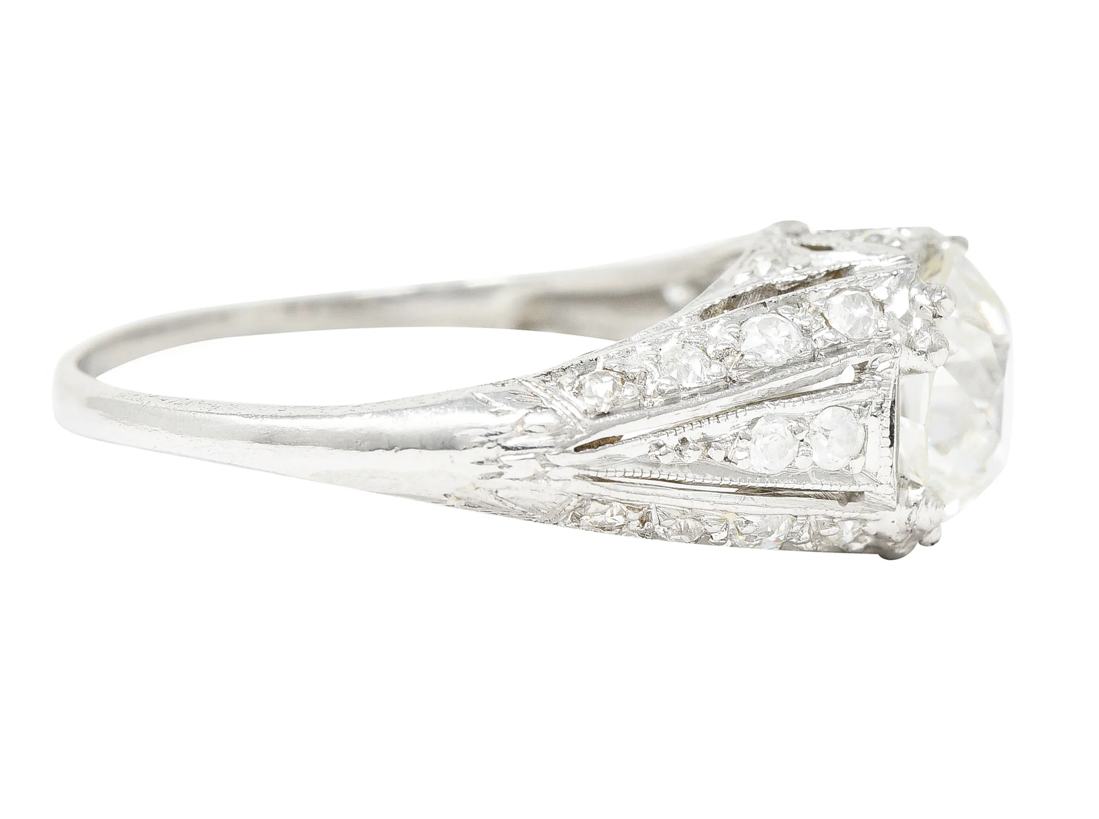 Art Deco Old European 2.28 CTW Diamond Platinum Wheat Engagement Ring GIA - Image 4