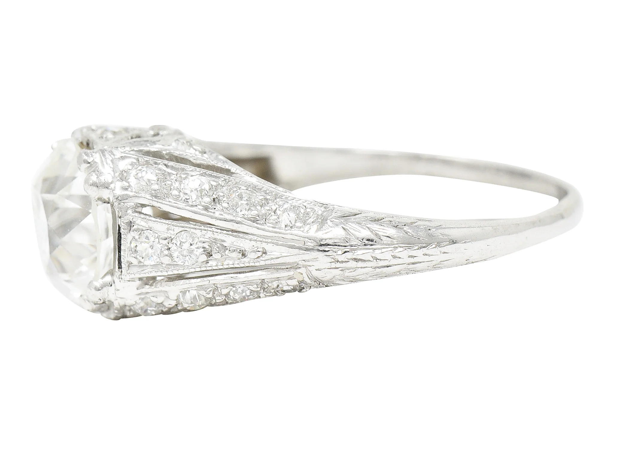 Art Deco Old European 2.28 CTW Diamond Platinum Wheat Engagement Ring GIA - Image 6