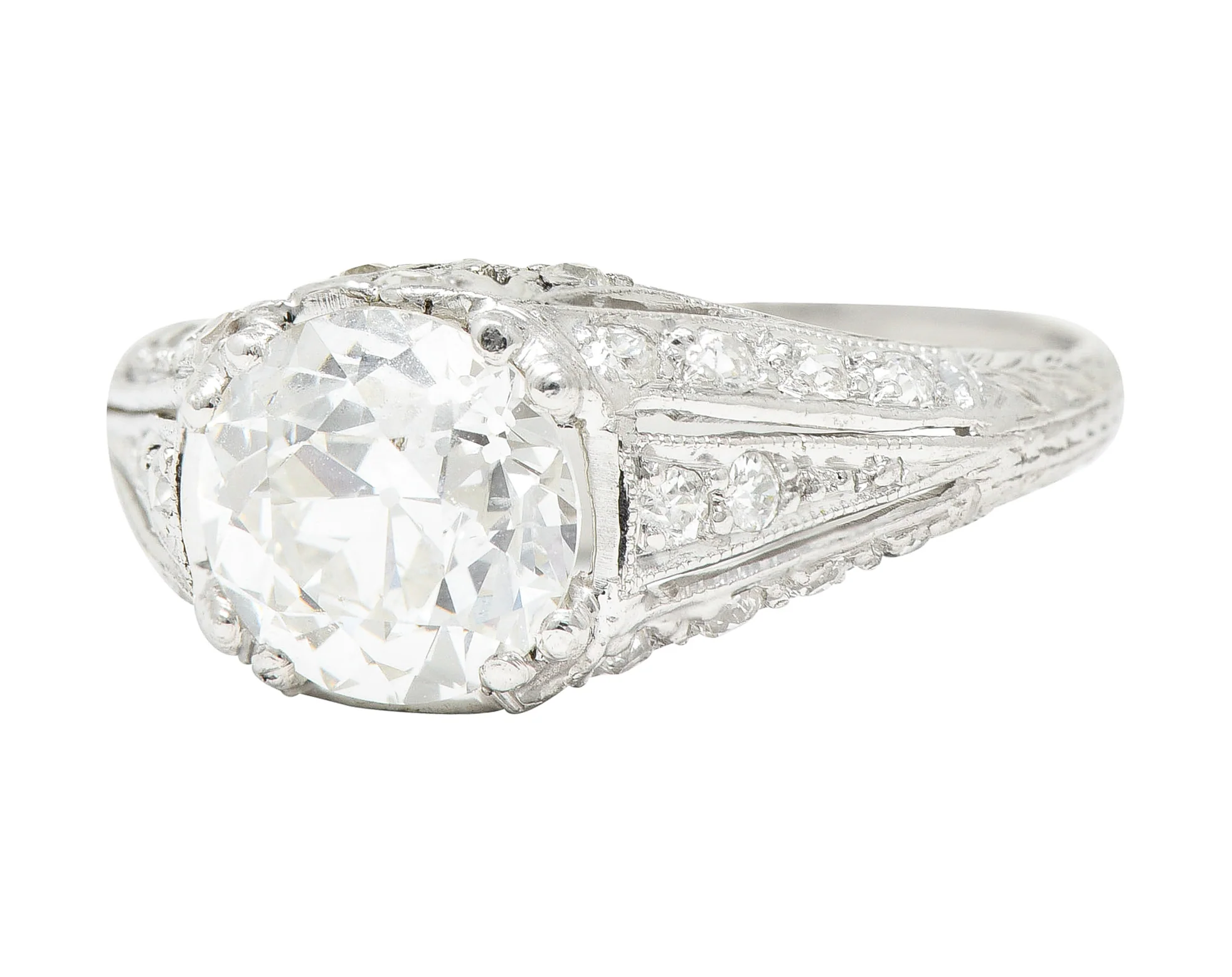 Art Deco Old European 2.28 CTW Diamond Platinum Wheat Engagement Ring GIA - Image 7