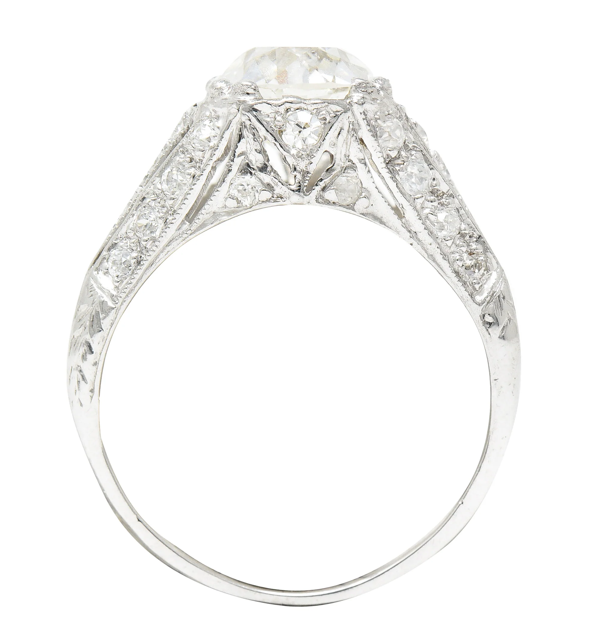 Art Deco Old European 2.28 CTW Diamond Platinum Wheat Engagement Ring GIA - Image 9