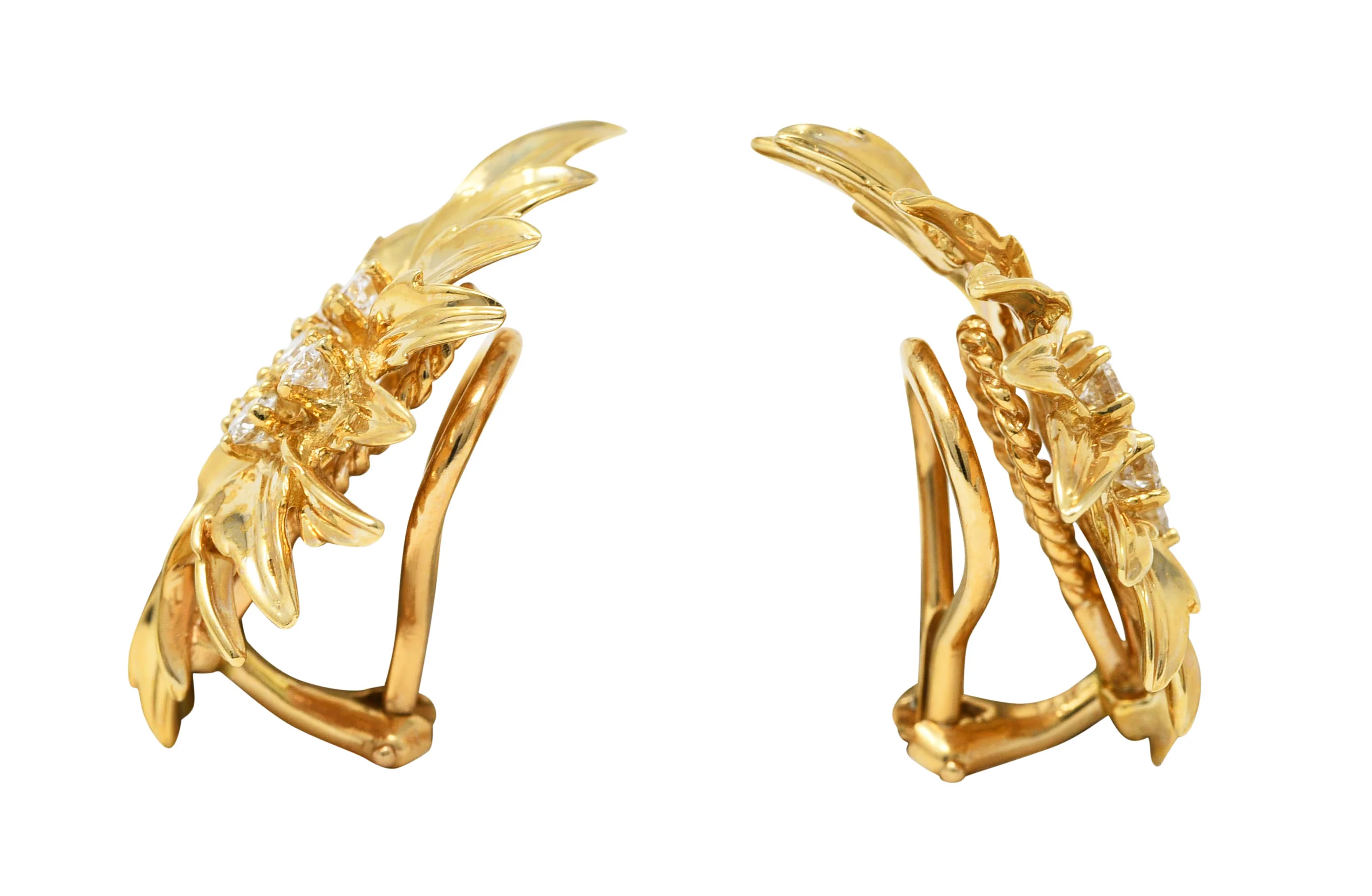 Dankner 1960's 0.72 CTW Diamond 14 Karat Yellow Gold Floral Burst Vintage Ear-Clip Earrings - Image 2