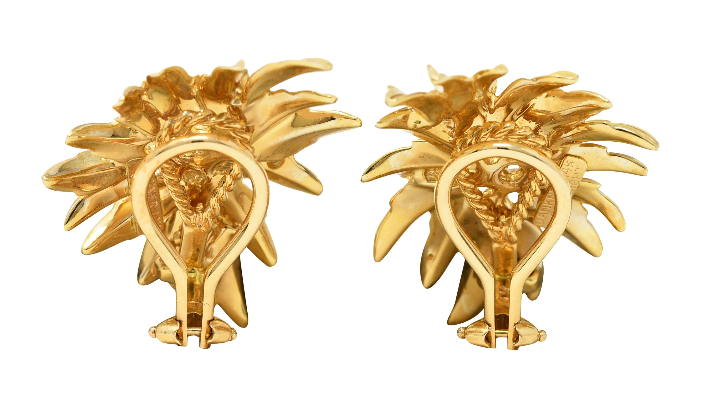 Dankner 1960's 0.72 CTW Diamond 14 Karat Yellow Gold Floral Burst Vintage Ear-Clip Earrings - Image 3