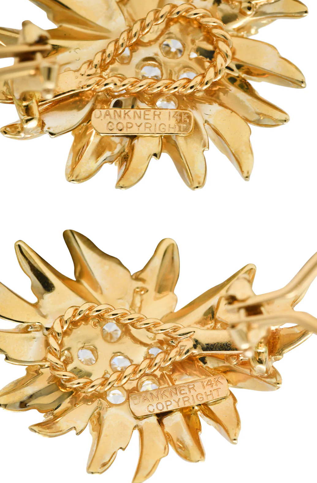 Dankner 1960's 0.72 CTW Diamond 14 Karat Yellow Gold Floral Burst Vintage Ear-Clip Earrings - Image 5