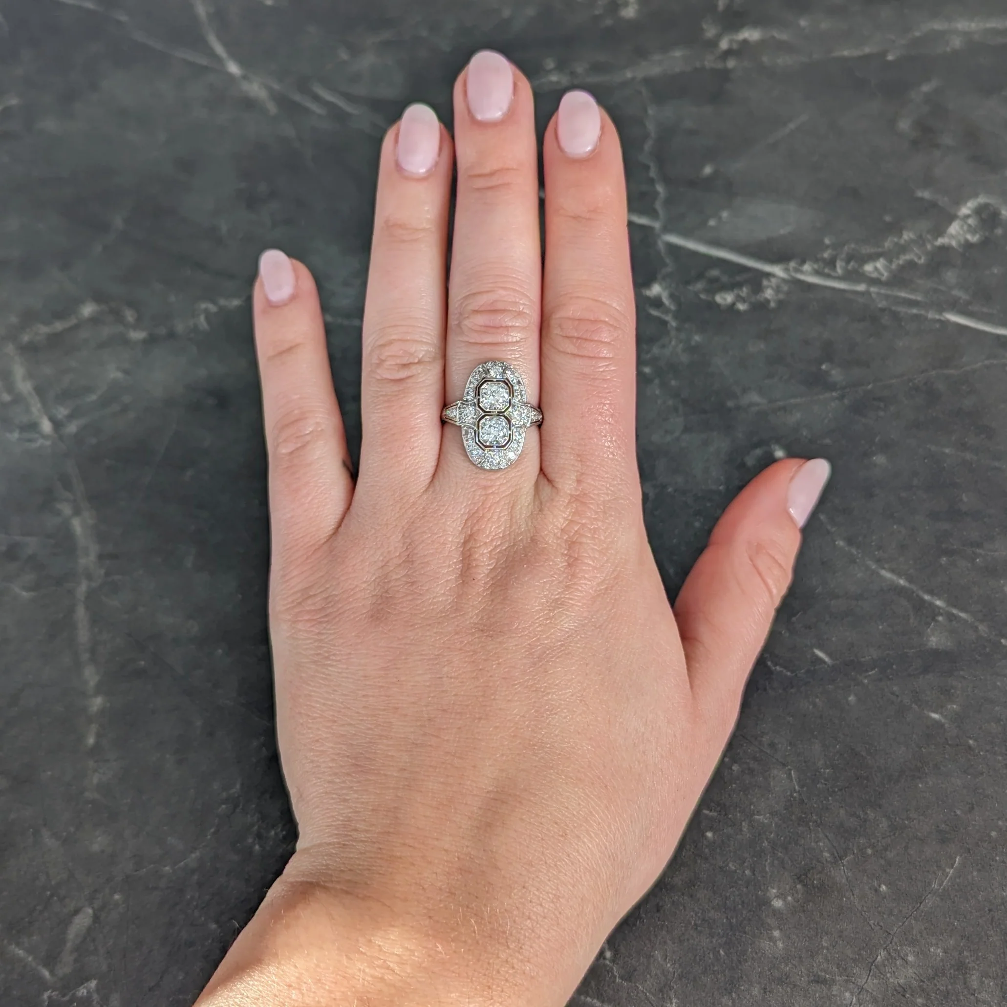 Art Deco 1.60 CTW Old European Cut Diamond Platinum Two Stone Halo Dinner Ring - Image 10