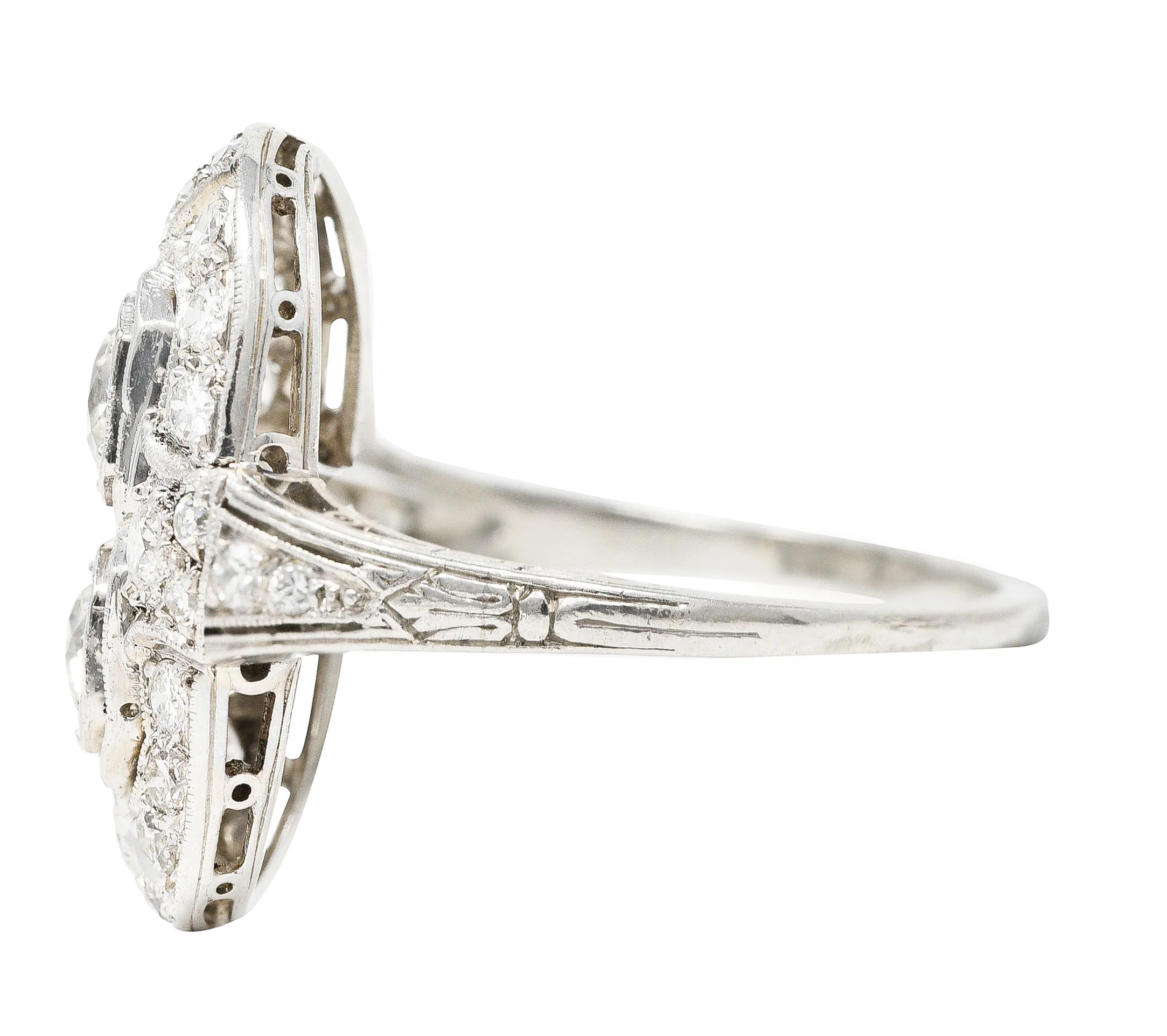 Art Deco 1.60 CTW Old European Cut Diamond Platinum Two Stone Halo Dinner Ring - Image 5