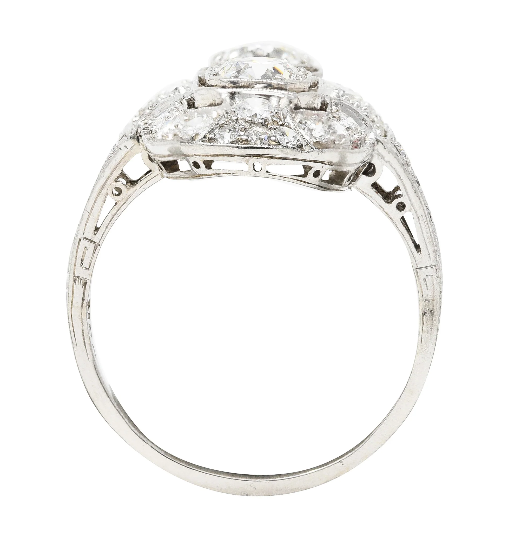 Art Deco 1.60 CTW Old European Cut Diamond Platinum Two Stone Halo Dinner Ring - Image 8