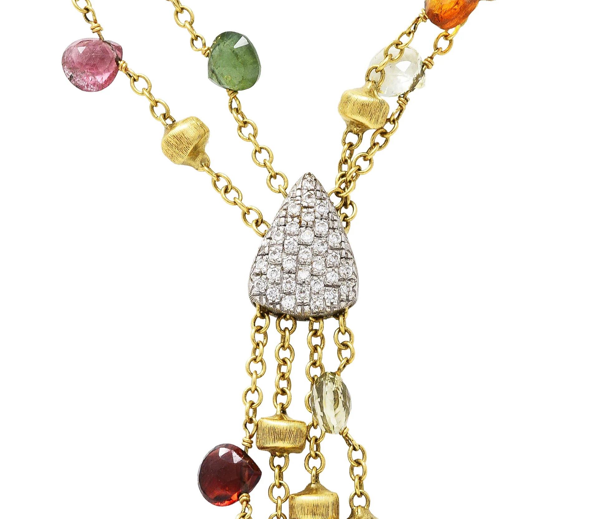 Marco Bicego Contemporary Multi-Gem Diamond 18 Karat Two-Tone Gold Paradise Lariate Tassel Necklace - Image 11