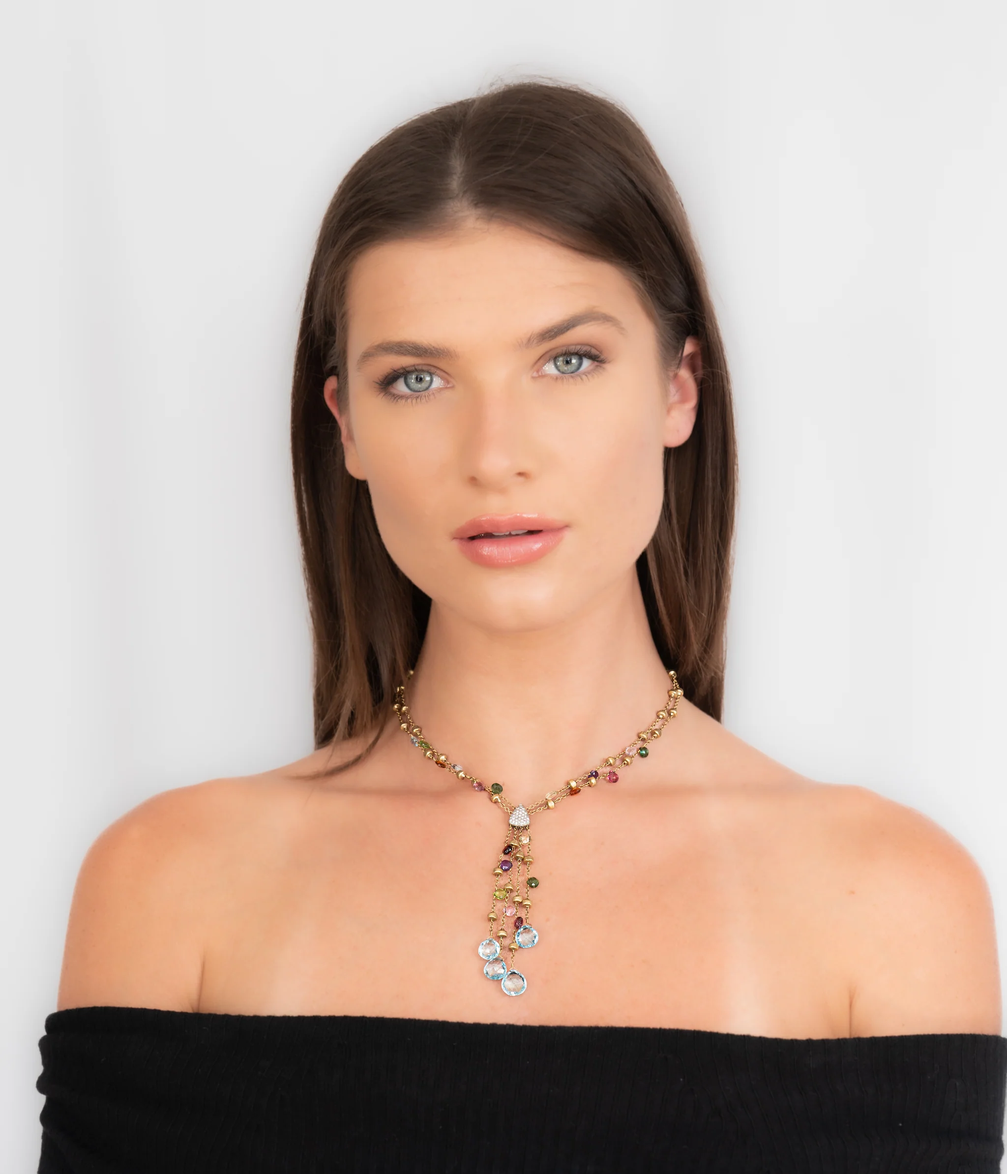 Marco Bicego Contemporary Multi-Gem Diamond 18 Karat Two-Tone Gold Paradise Lariate Tassel Necklace - Image 14