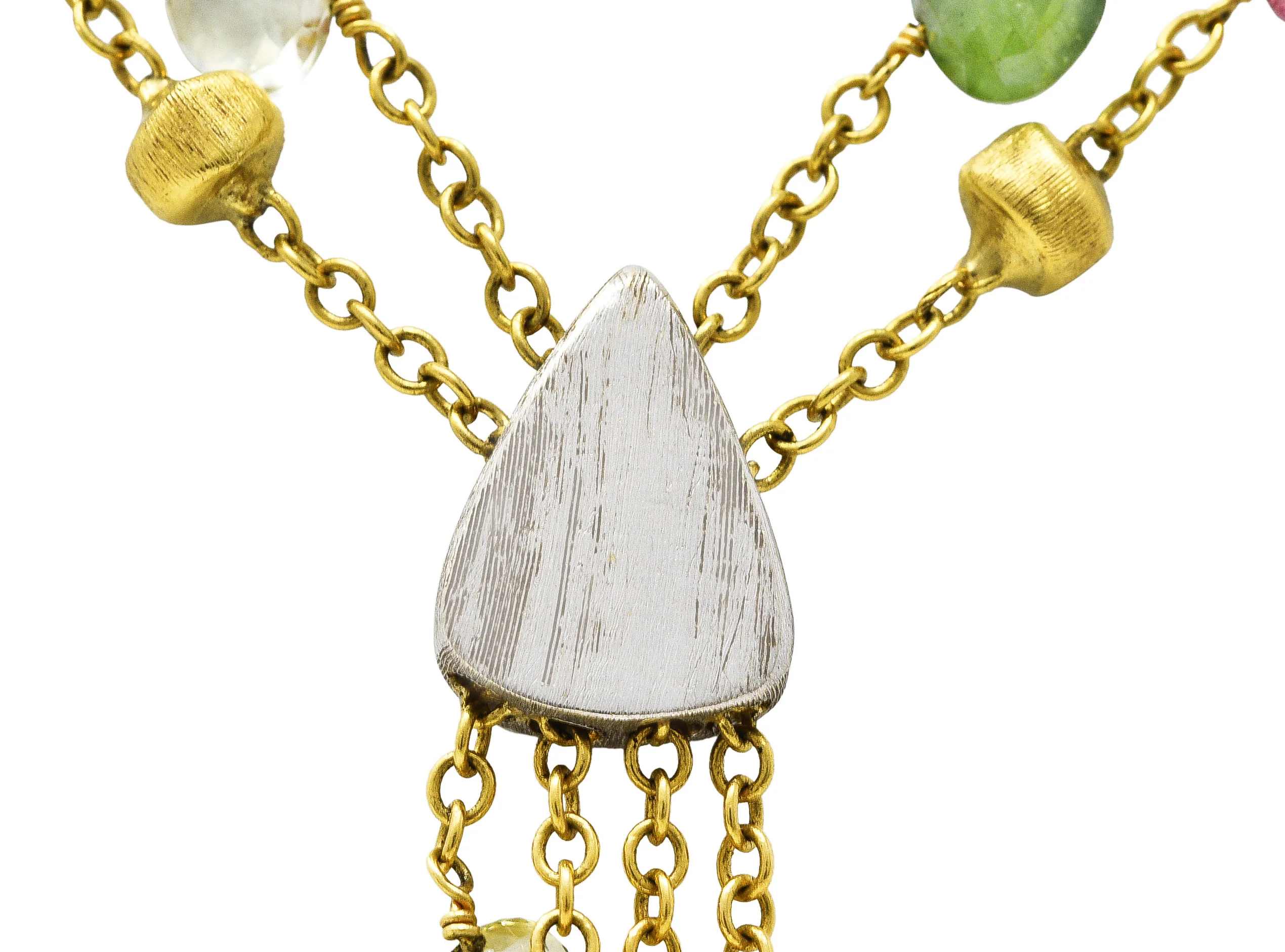 Marco Bicego Contemporary Multi-Gem Diamond 18 Karat Two-Tone Gold Paradise Lariate Tassel Necklace - Image 4