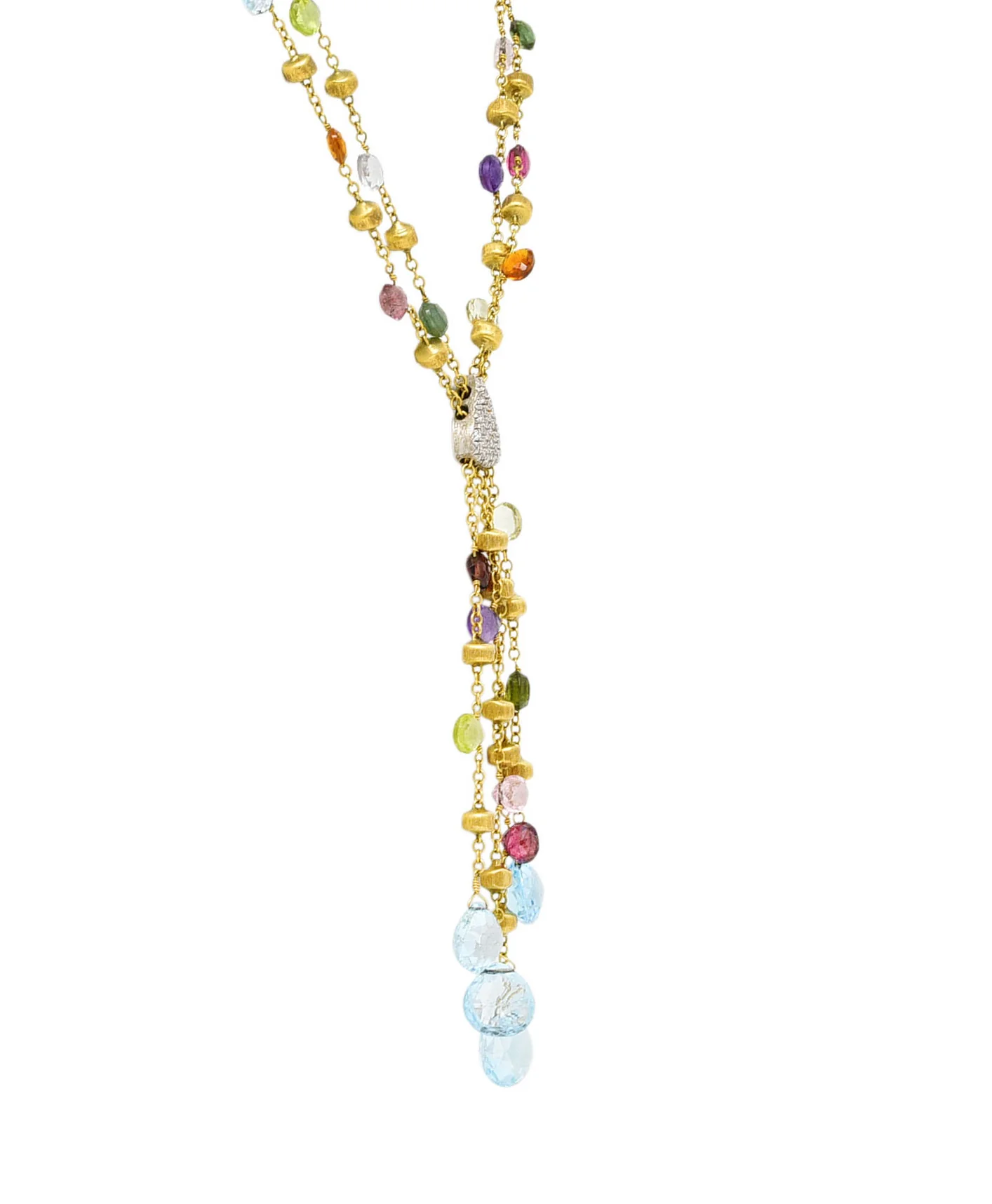 Marco Bicego Contemporary Multi-Gem Diamond 18 Karat Two-Tone Gold Paradise Lariate Tassel Necklace - Image 5