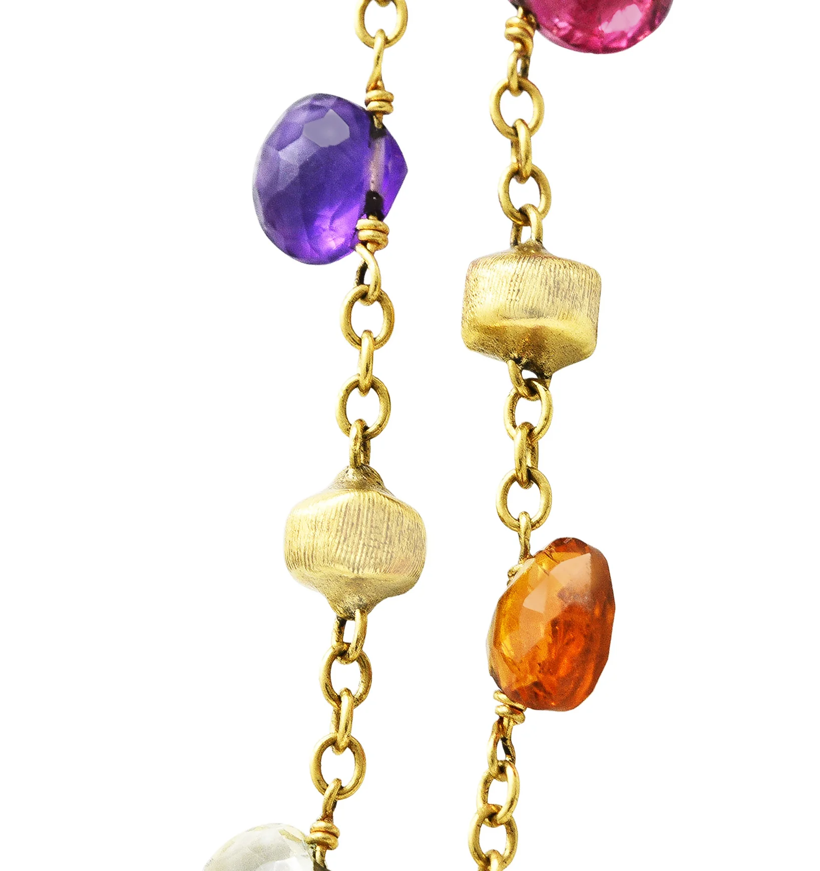 Marco Bicego Contemporary Multi-Gem Diamond 18 Karat Two-Tone Gold Paradise Lariate Tassel Necklace - Image 8
