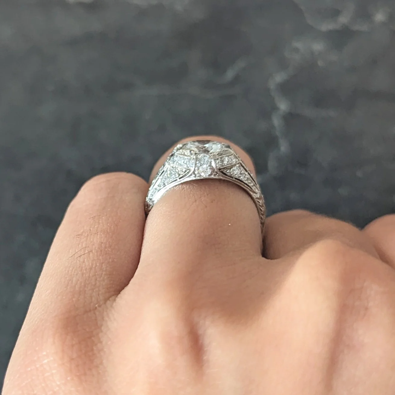 Art Deco Platinum 1.53 CTW Old European Cut Diamond Platinum Wheat Engagement Ring - Image 11