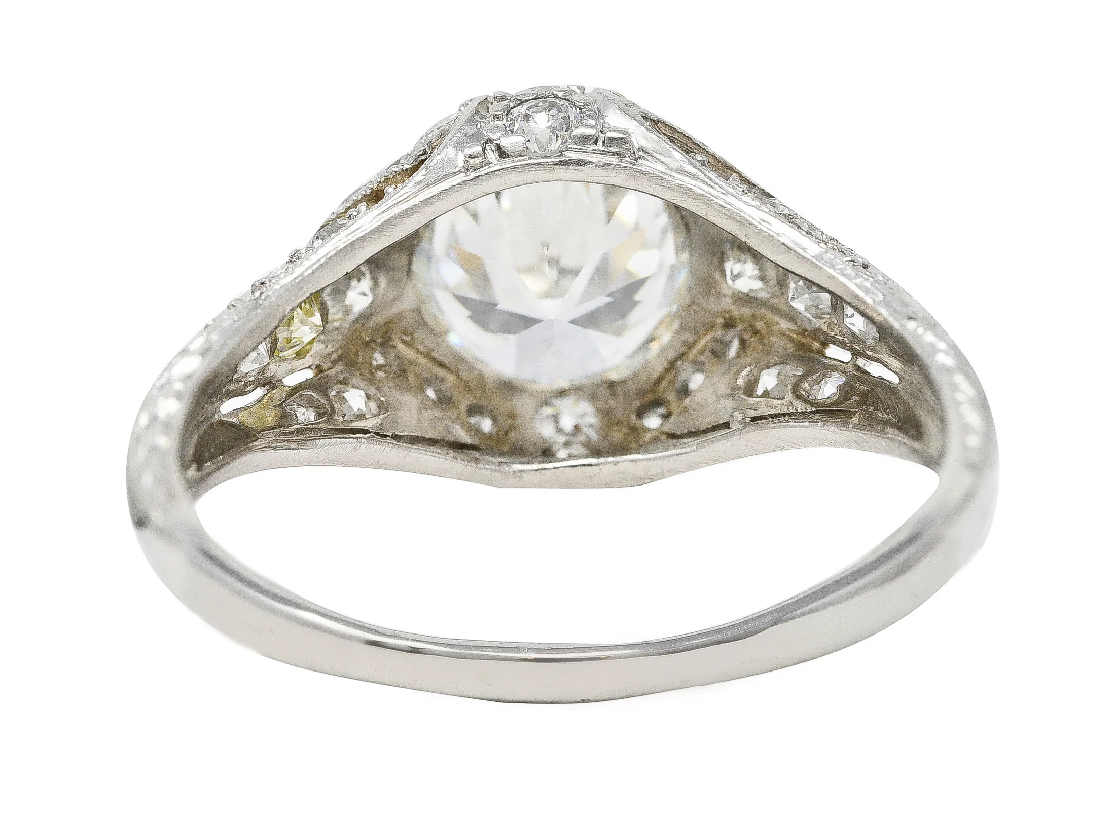 Art Deco Platinum 1.53 CTW Old European Cut Diamond Platinum Wheat Engagement Ring - Image 4