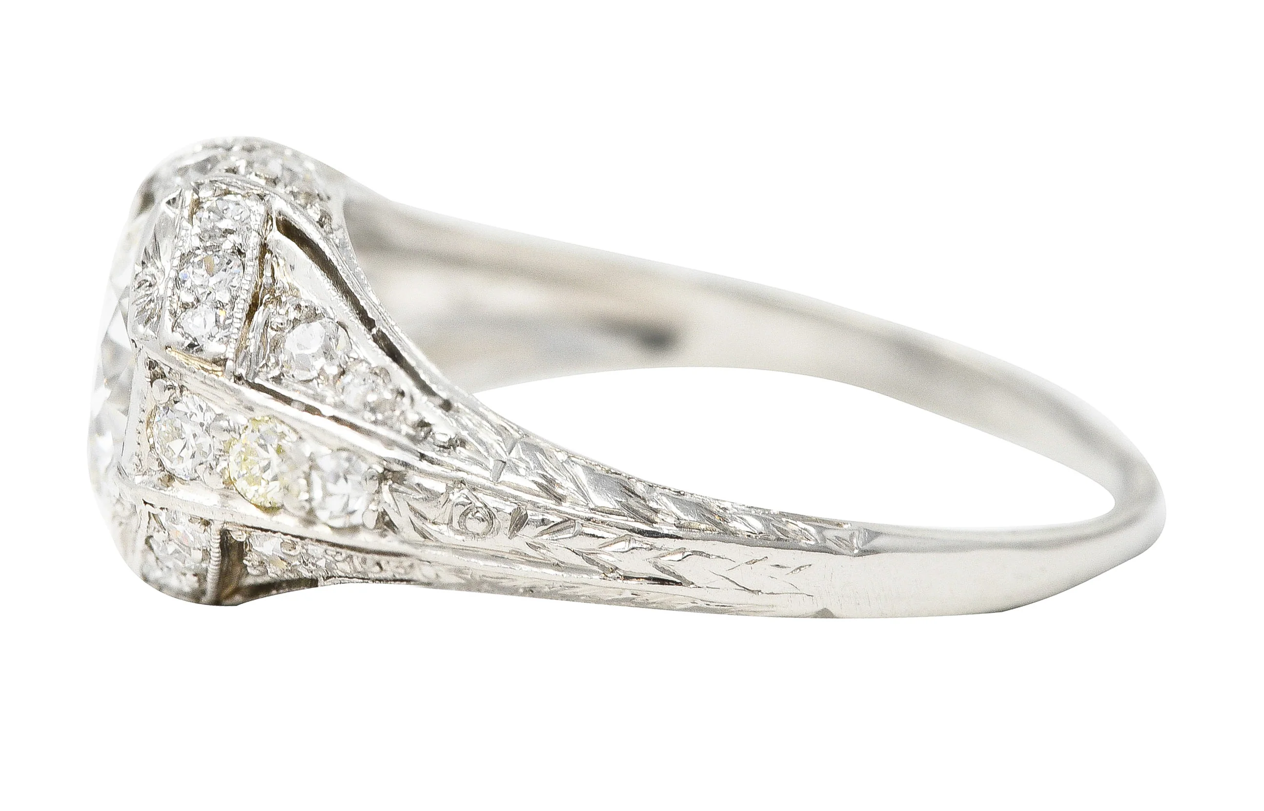 Art Deco Platinum 1.53 CTW Old European Cut Diamond Platinum Wheat Engagement Ring - Image 5
