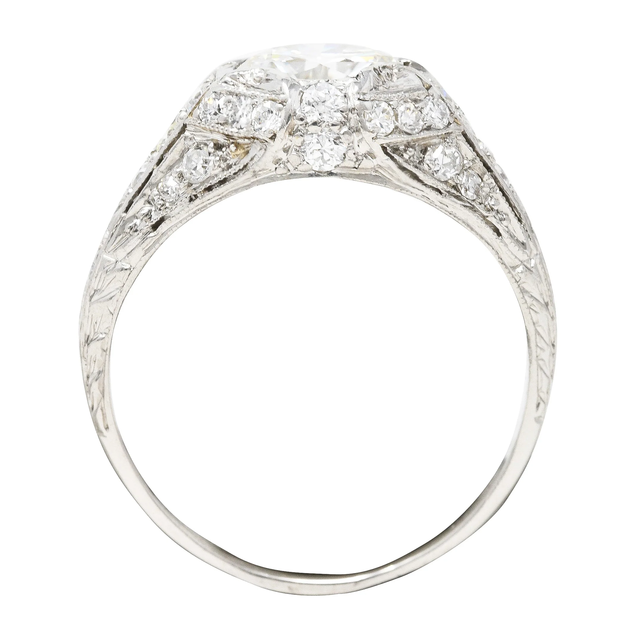 Art Deco Platinum 1.53 CTW Old European Cut Diamond Platinum Wheat Engagement Ring - Image 7