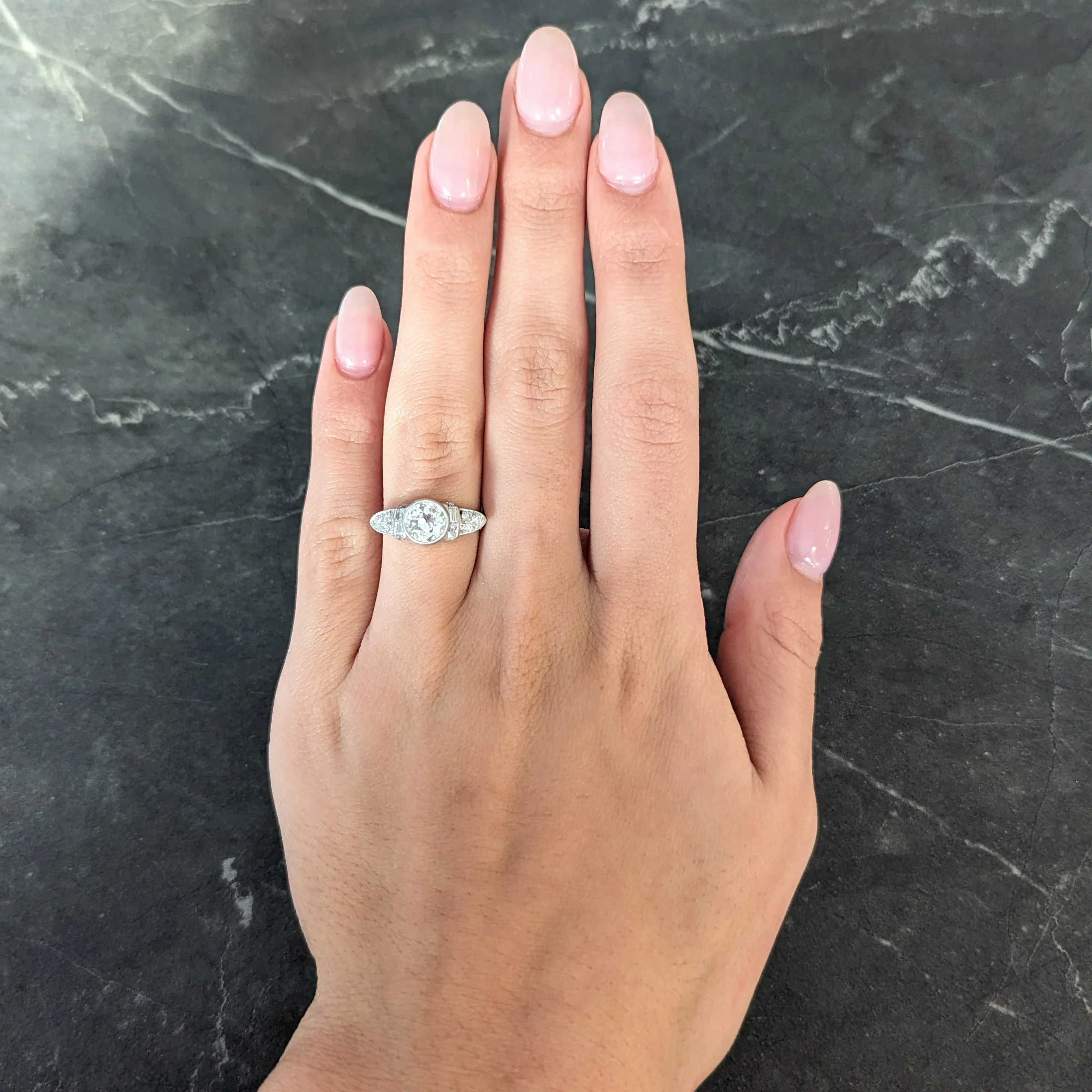 Mid-Century 1.39 CTW Old European Cut Diamond Platinum Bezel Vintage Engagement Ring - Image 10