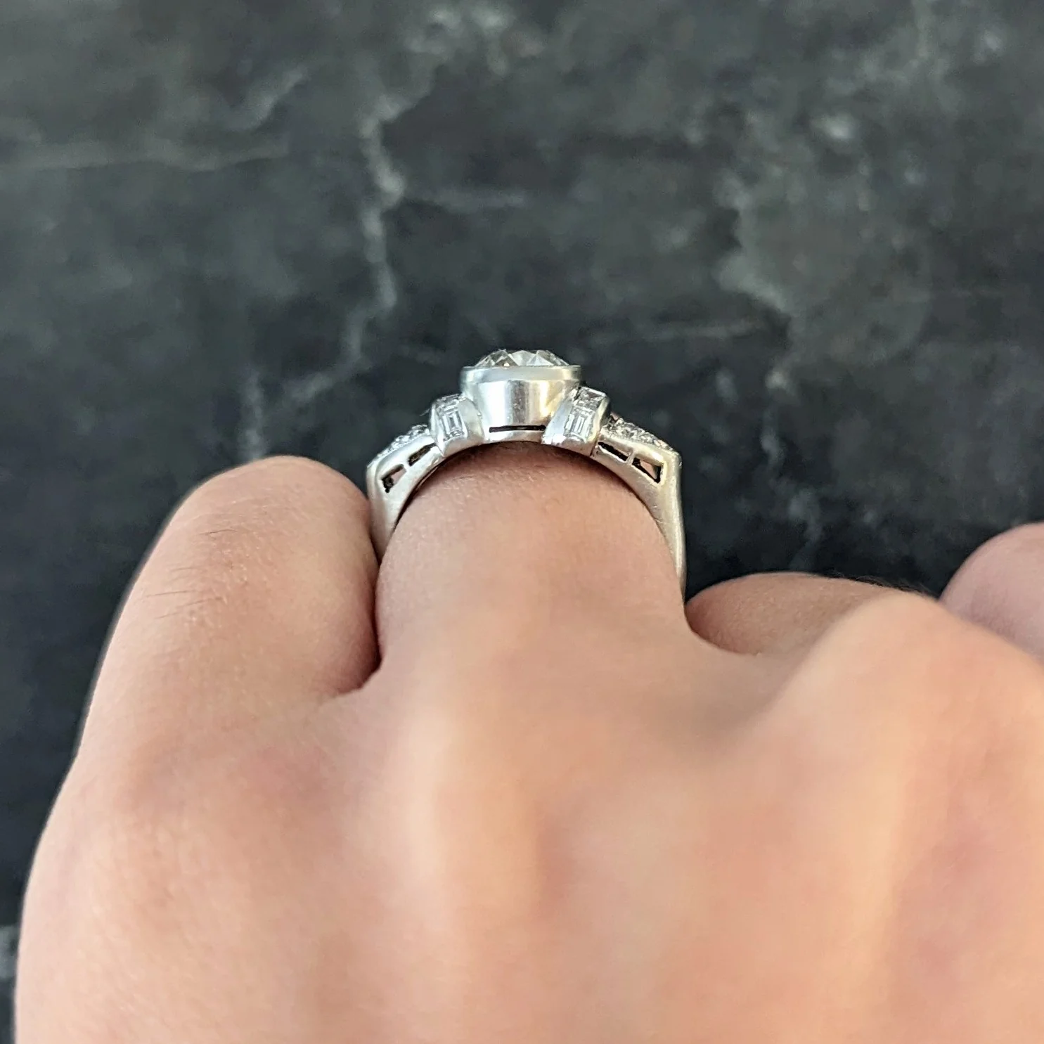 Mid-Century 1.39 CTW Old European Cut Diamond Platinum Bezel Vintage Engagement Ring - Image 11