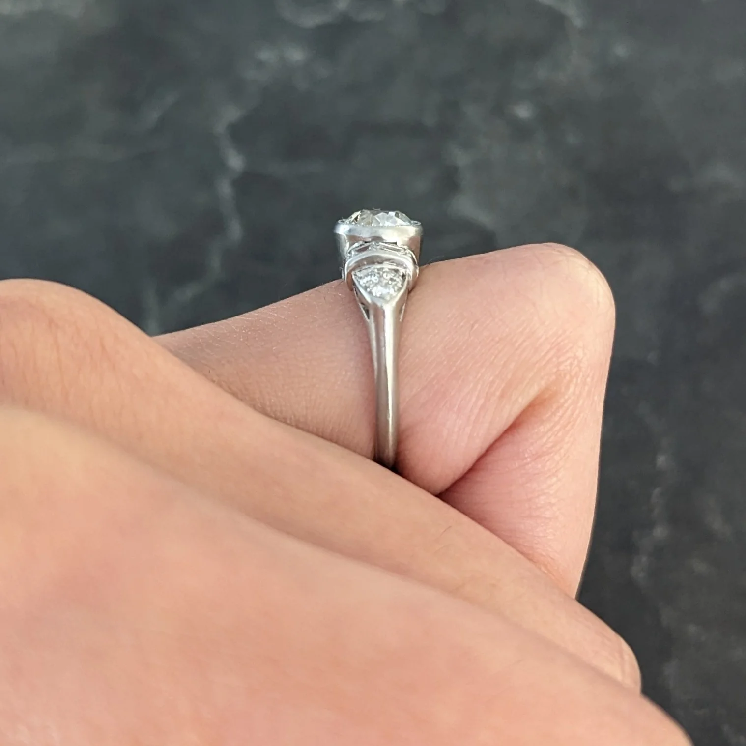 Mid-Century 1.39 CTW Old European Cut Diamond Platinum Bezel Vintage Engagement Ring - Image 12
