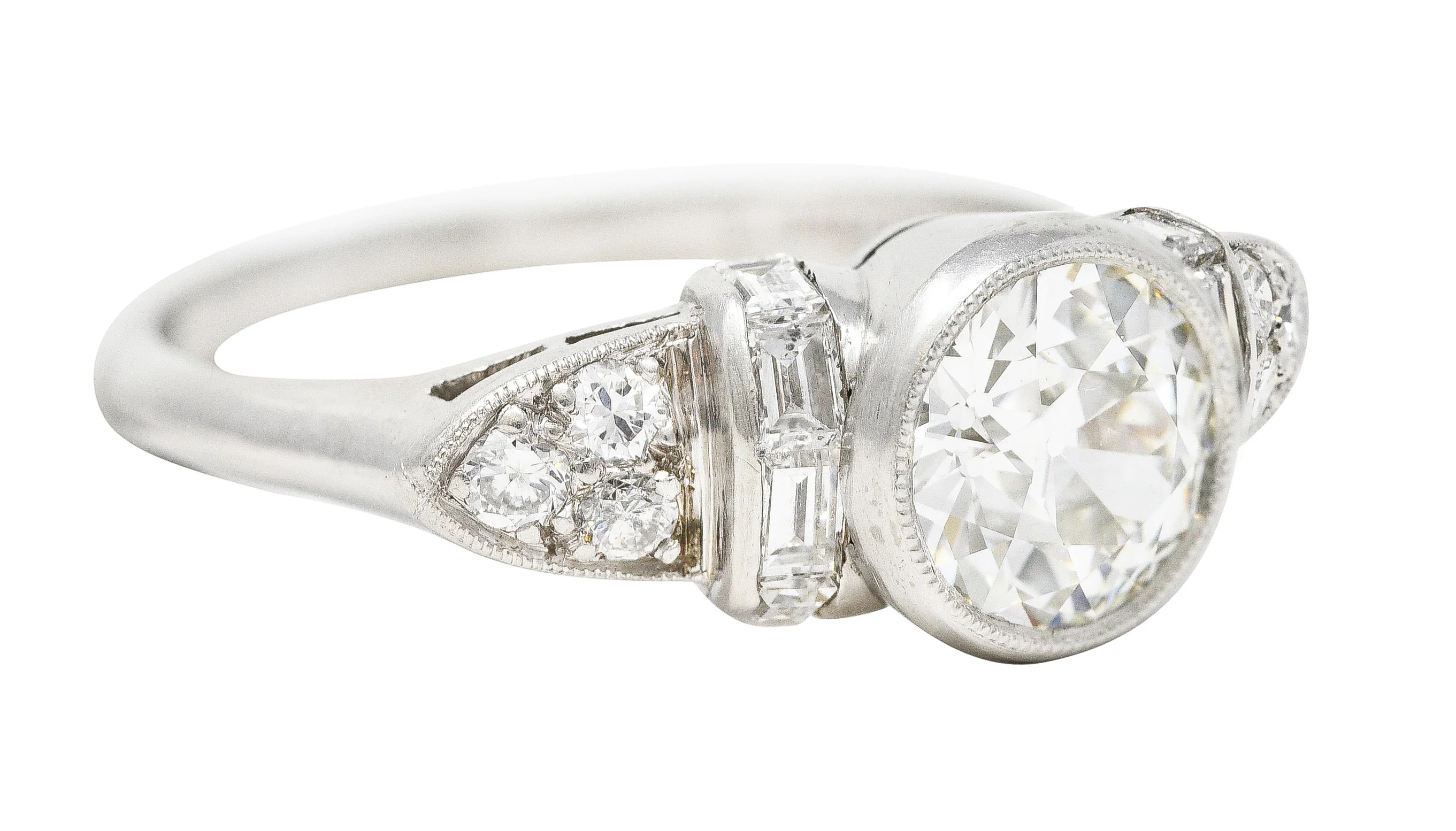 Mid-Century 1.39 CTW Old European Cut Diamond Platinum Bezel Vintage Engagement Ring - Image 2