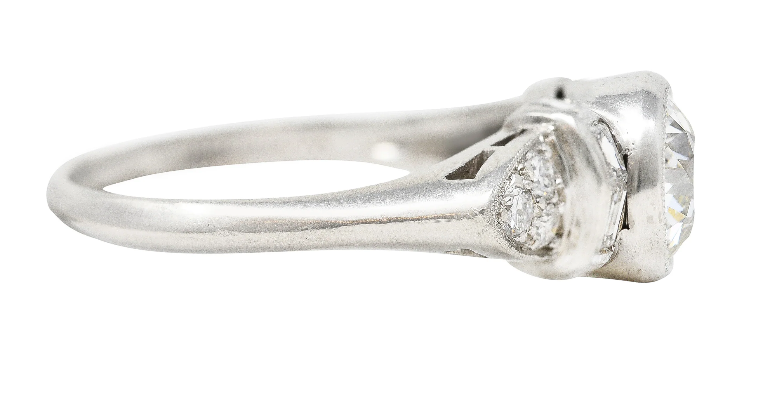 Mid-Century 1.39 CTW Old European Cut Diamond Platinum Bezel Vintage Engagement Ring - Image 3