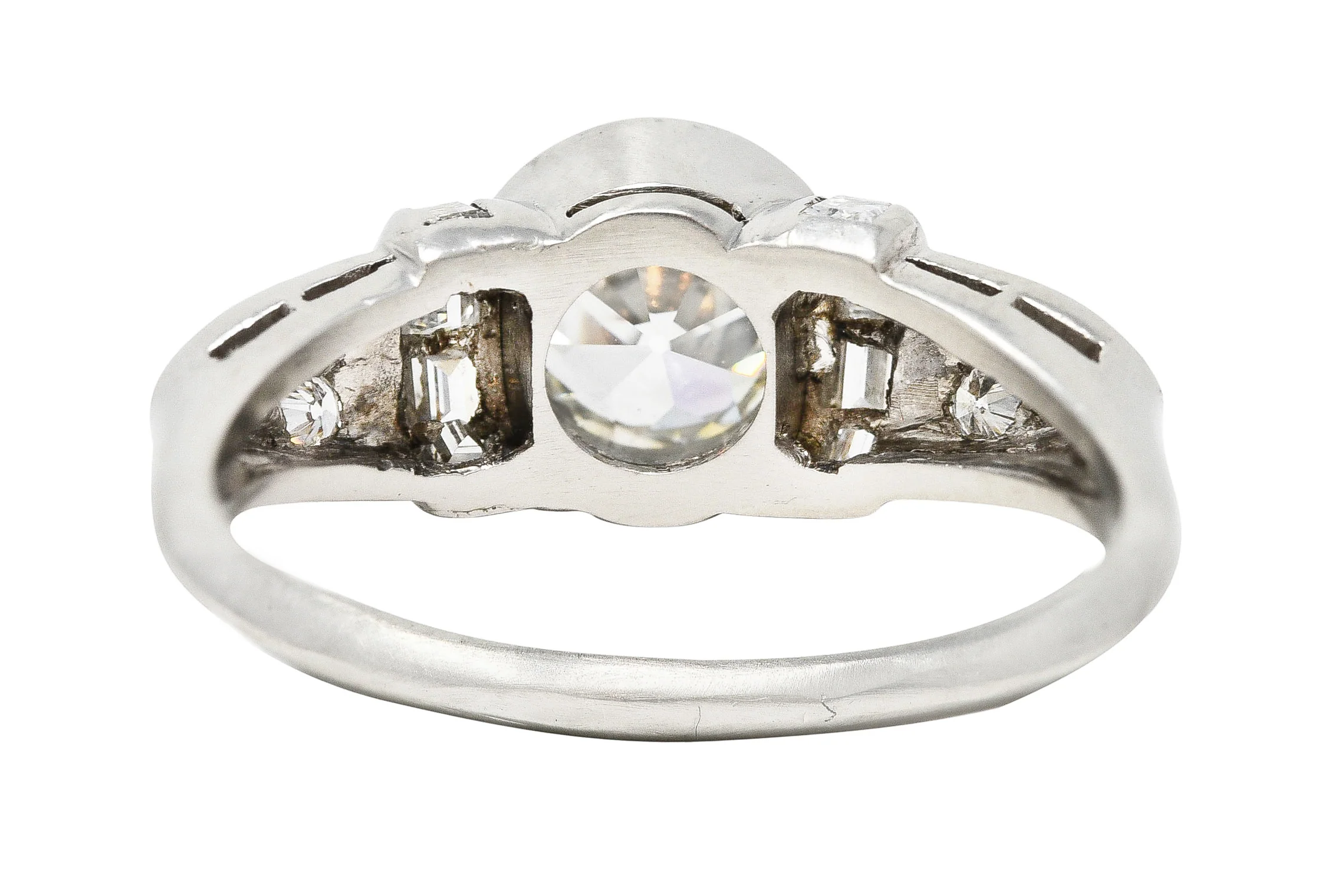 Mid-Century 1.39 CTW Old European Cut Diamond Platinum Bezel Vintage Engagement Ring - Image 4