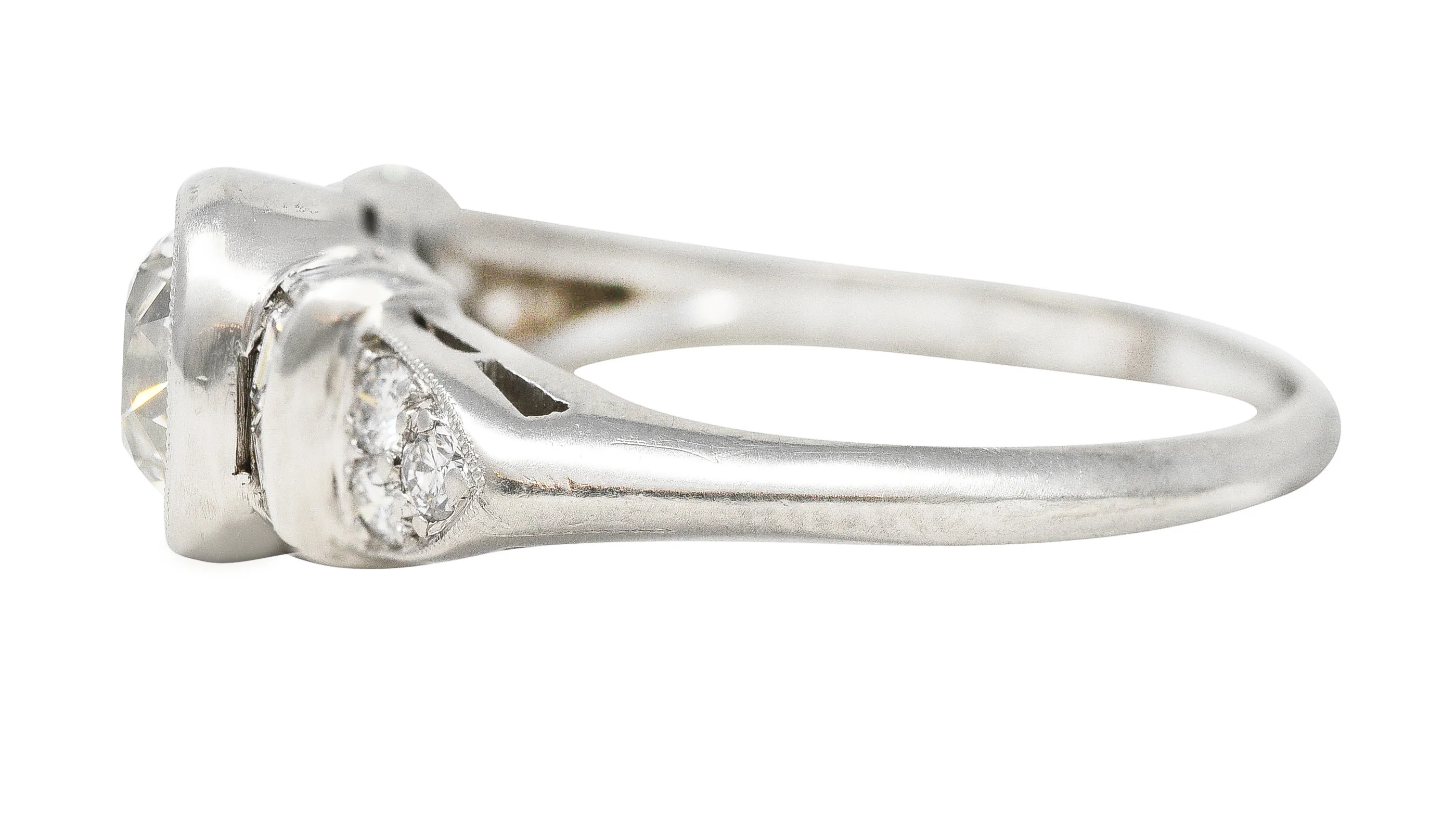 Mid-Century 1.39 CTW Old European Cut Diamond Platinum Bezel Vintage Engagement Ring - Image 5