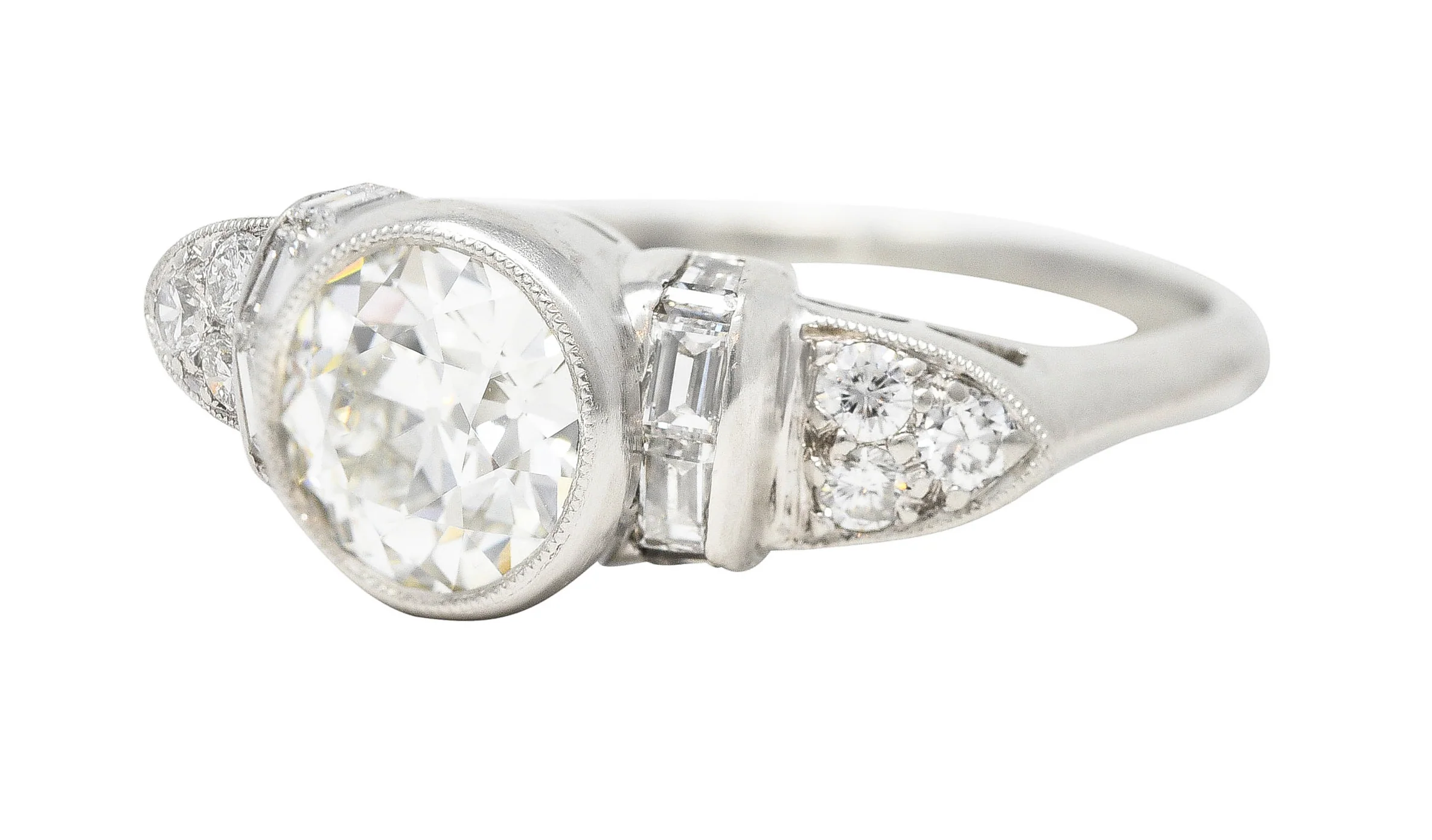 Mid-Century 1.39 CTW Old European Cut Diamond Platinum Bezel Vintage Engagement Ring - Image 7