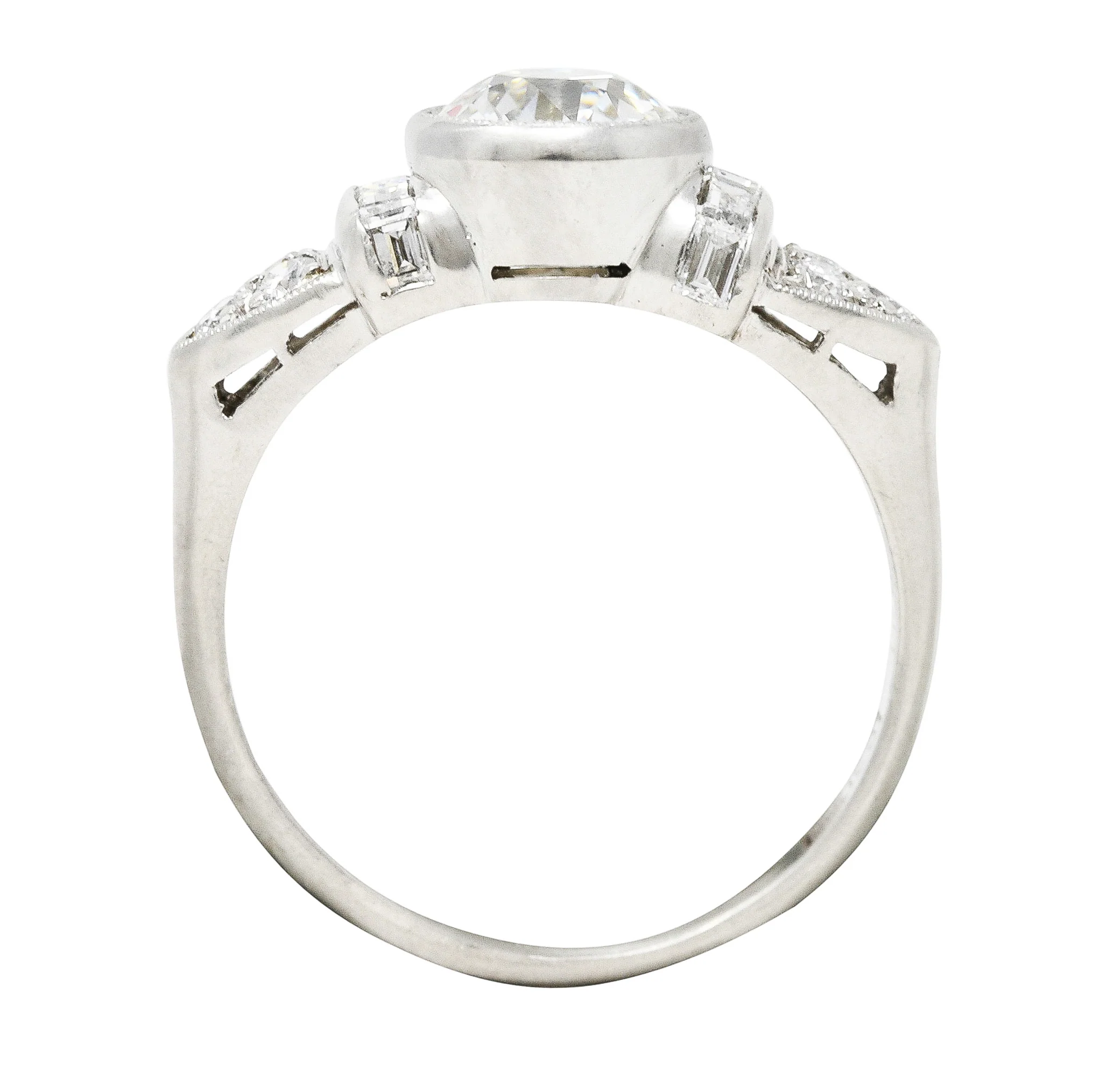 Mid-Century 1.39 CTW Old European Cut Diamond Platinum Bezel Vintage Engagement Ring - Image 8