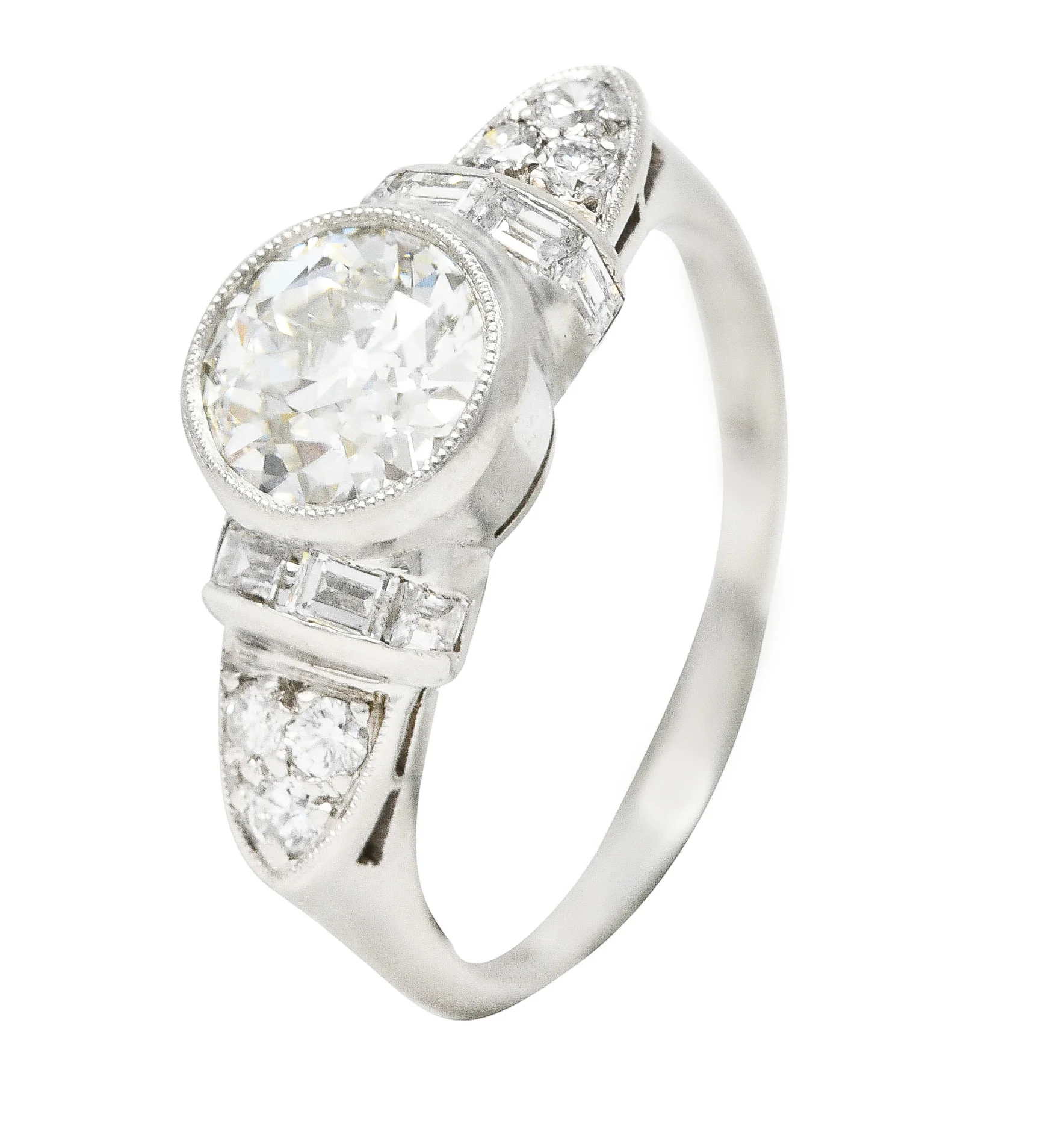 Mid-Century 1.39 CTW Old European Cut Diamond Platinum Bezel Vintage Engagement Ring - Image 9