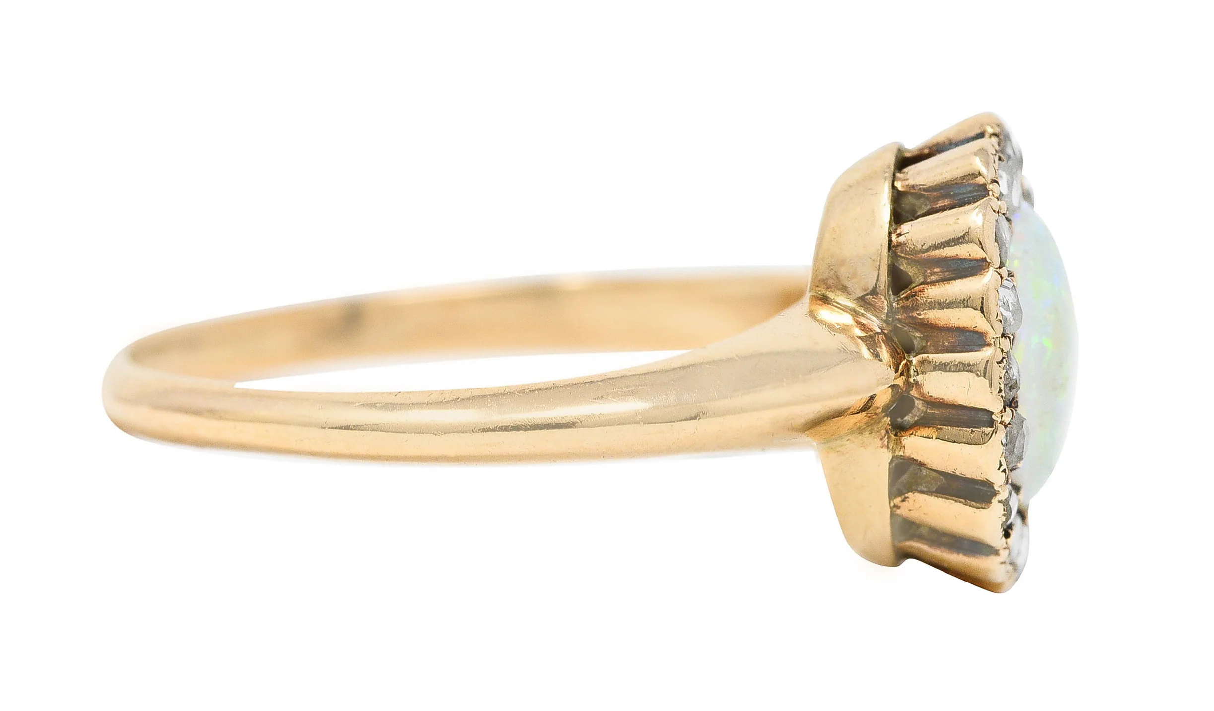 Allsopp-Steller Victorian Opal Diamond 14 Karat Yellow Gold Antique Halo Ring - Image 3