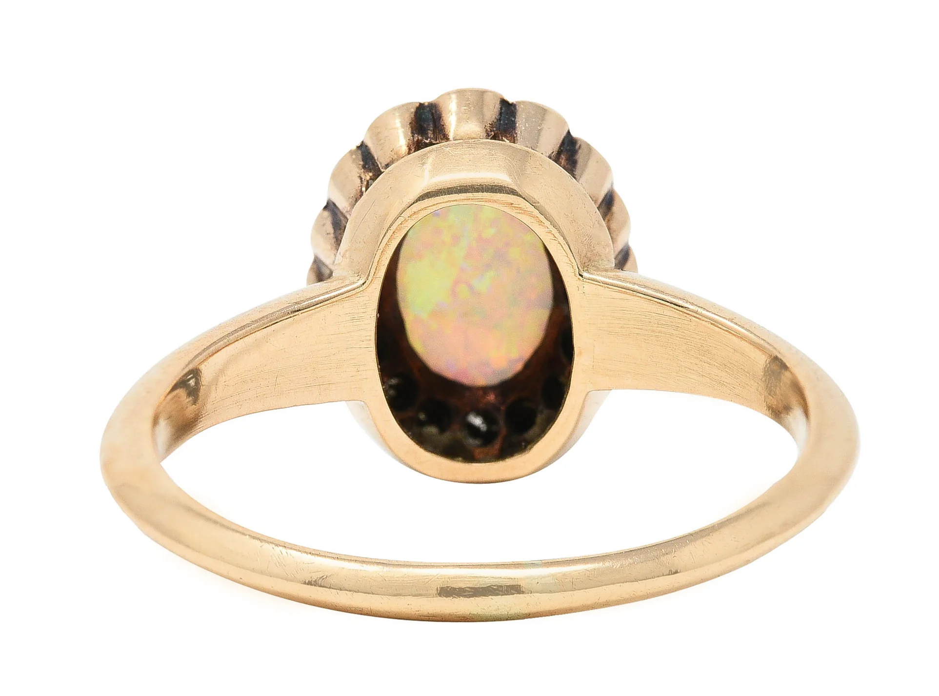 Allsopp-Steller Victorian Opal Diamond 14 Karat Yellow Gold Antique Halo Ring - Image 4